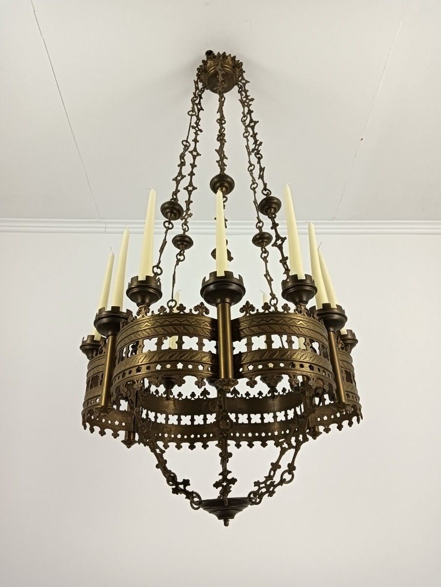 Antique Gothic Chandelier Bronze Xl 19th Century 12 Candles Not Electrified Very photo furniture