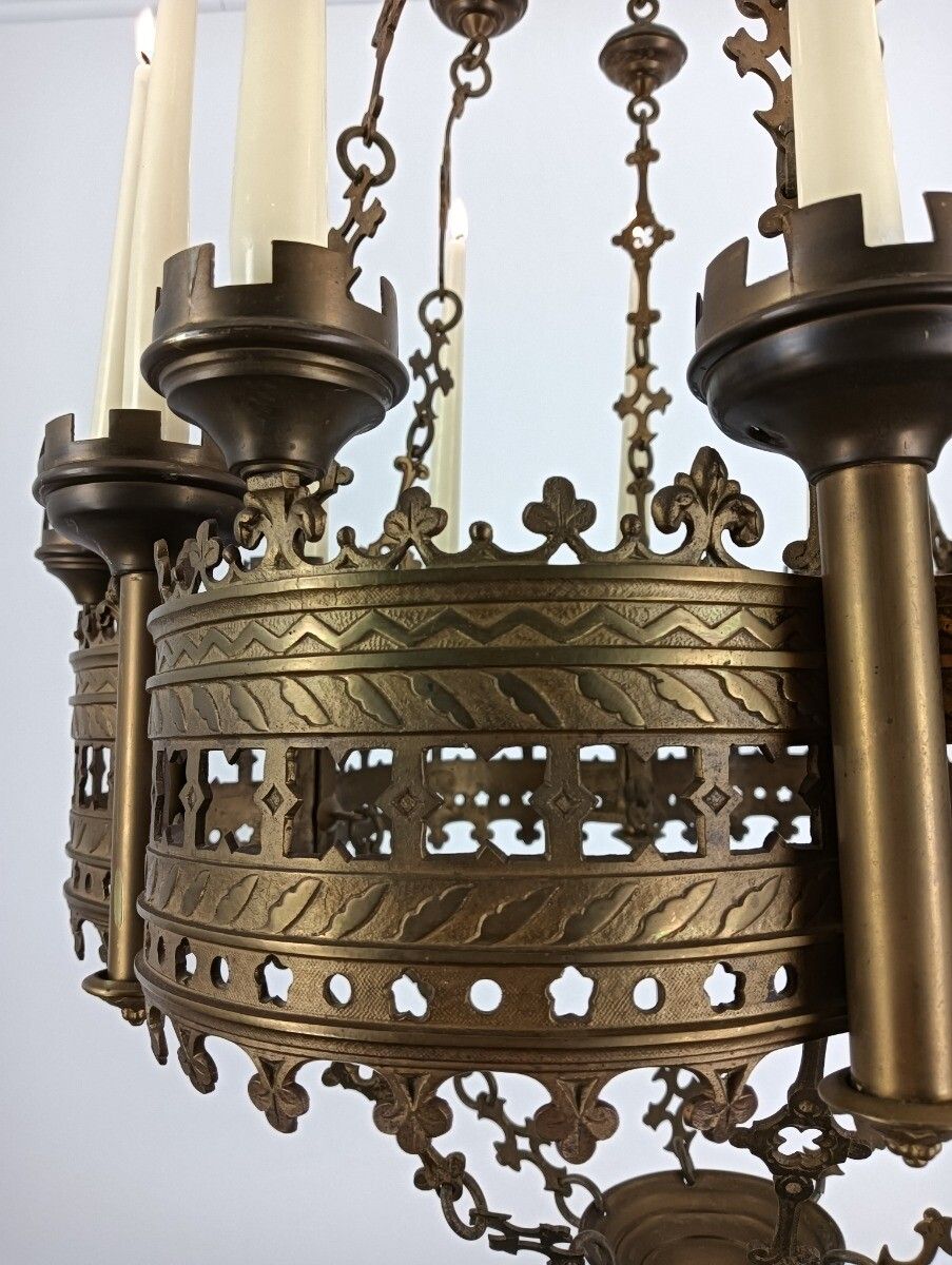 photo for sale Antique Gothic Chandelier Bronze Xl 19th Century 12 Candles Not Electrified Very