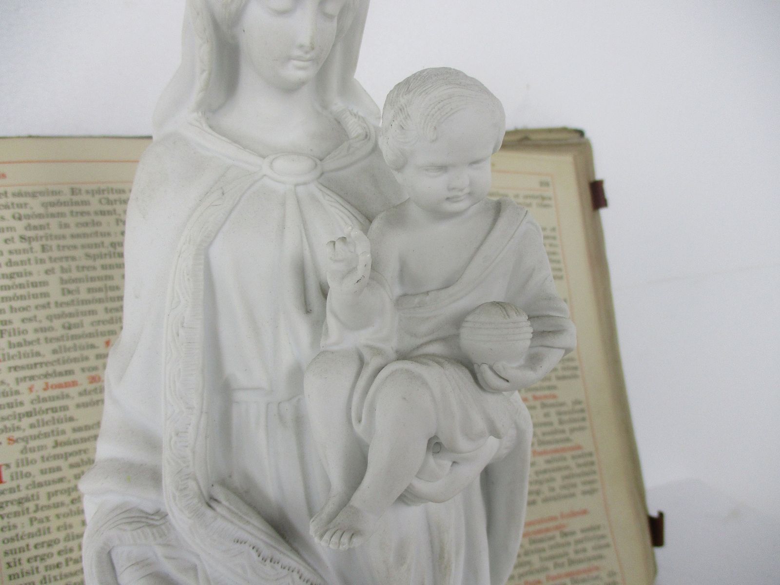 Antique Bisque Porcelain Statue Virgin Our Lady Mary Infant Jesus Gorgeous Frenc photo for sale