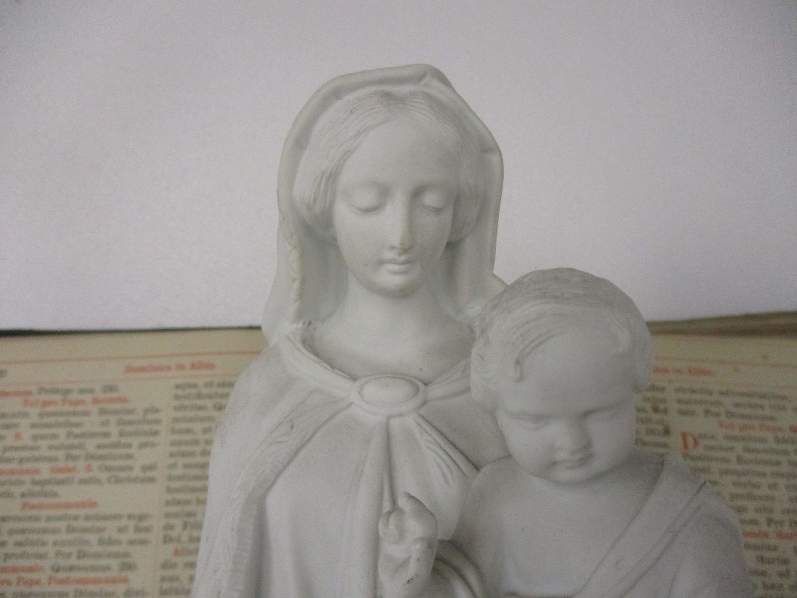 Antique Bisque Porcelain Statue Virgin Our Lady Mary Infant Jesus Gorgeous Frenc photo Art
