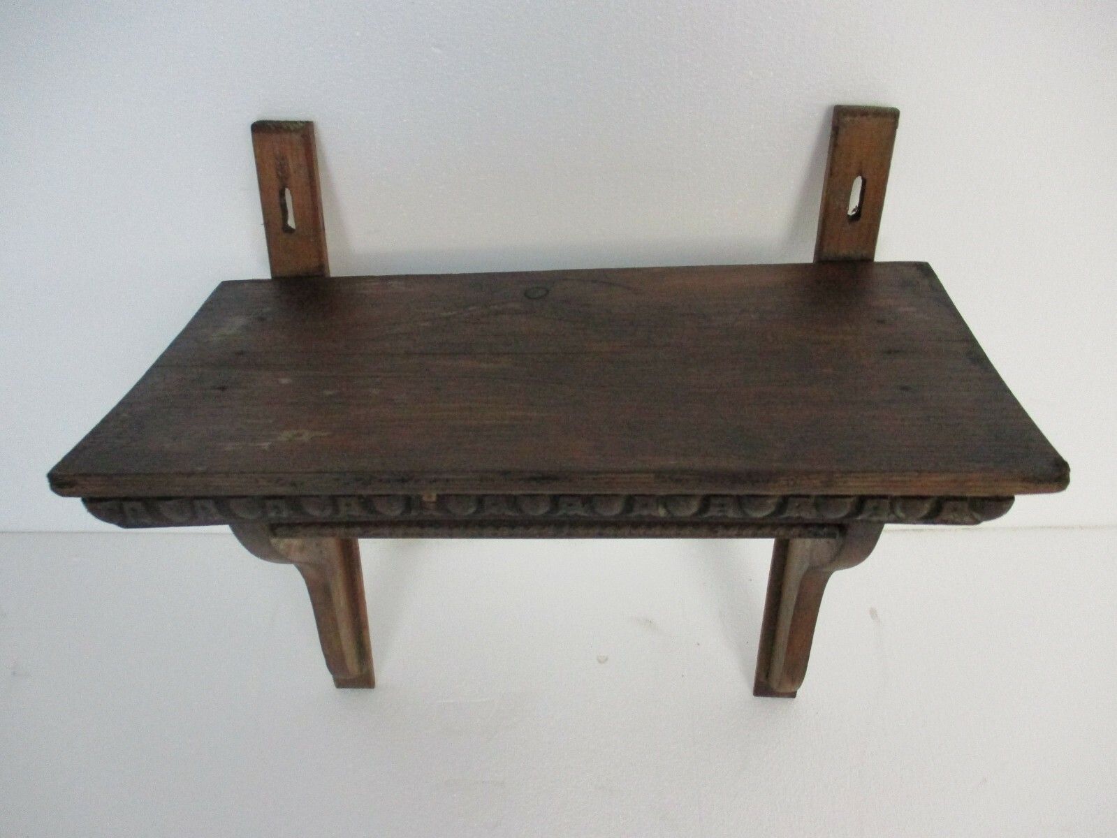 Hand Carved Wooden Wall Hall Console Table Ornate Small Two Shelves Antique Barn photo vinterior