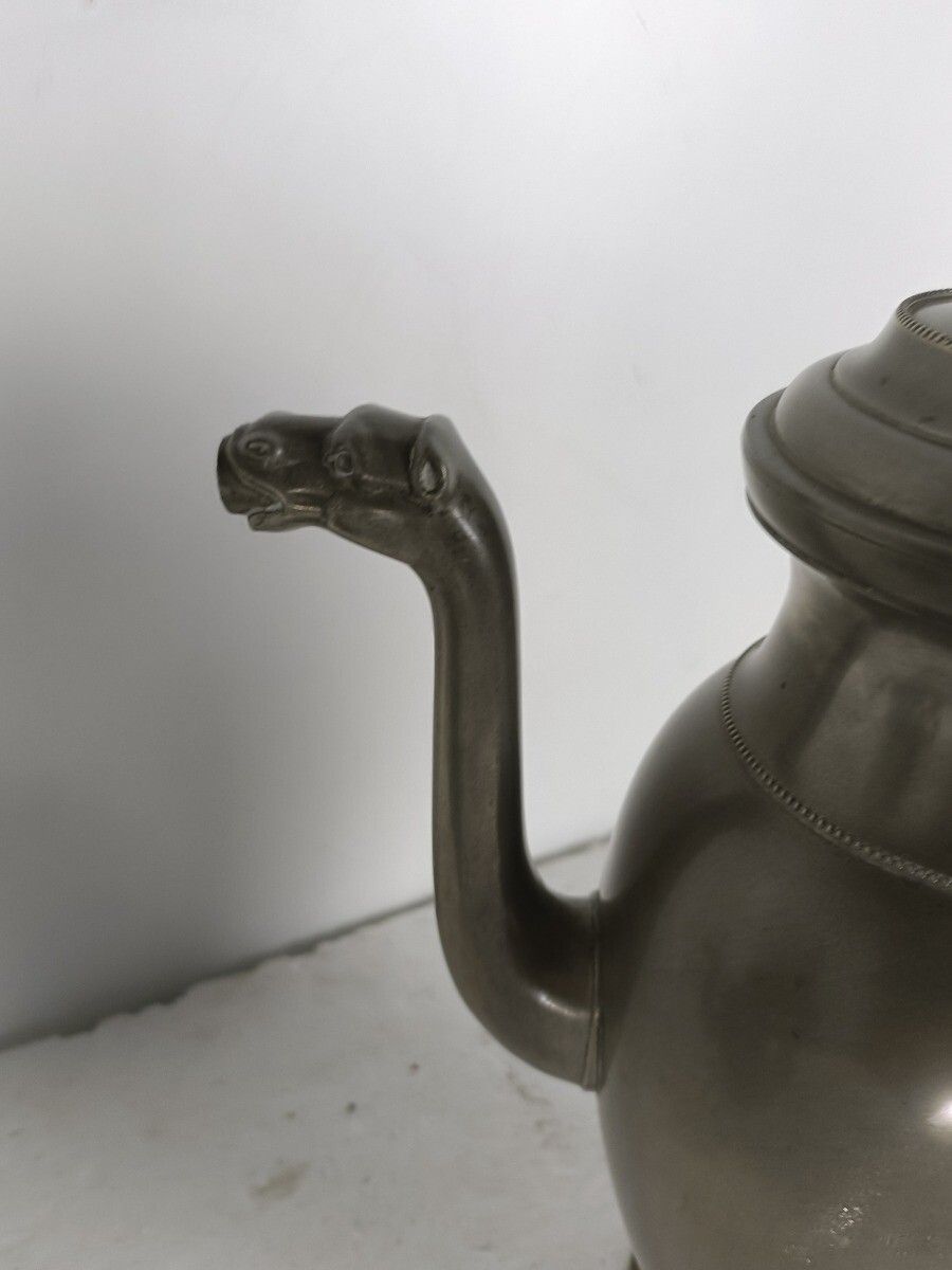 photo for sale Antique Art Deco Tea Coffee Set Robert Pompe Design Belgium Pewter 5 Pcs Marked