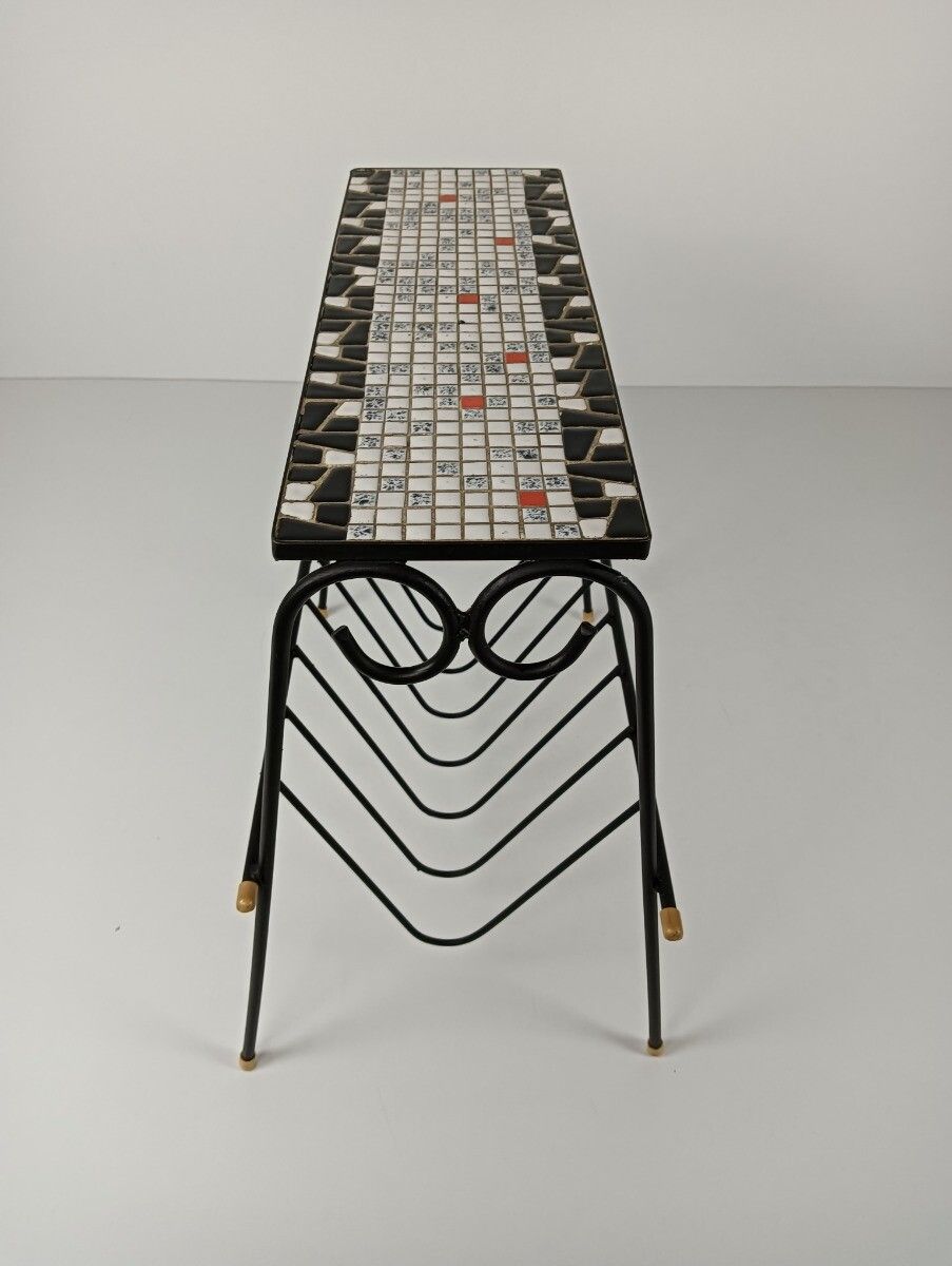 Vintage Wrought Iron Mid Century Magazine Rack Newspaper Basket Side Table Mosai photo furniture