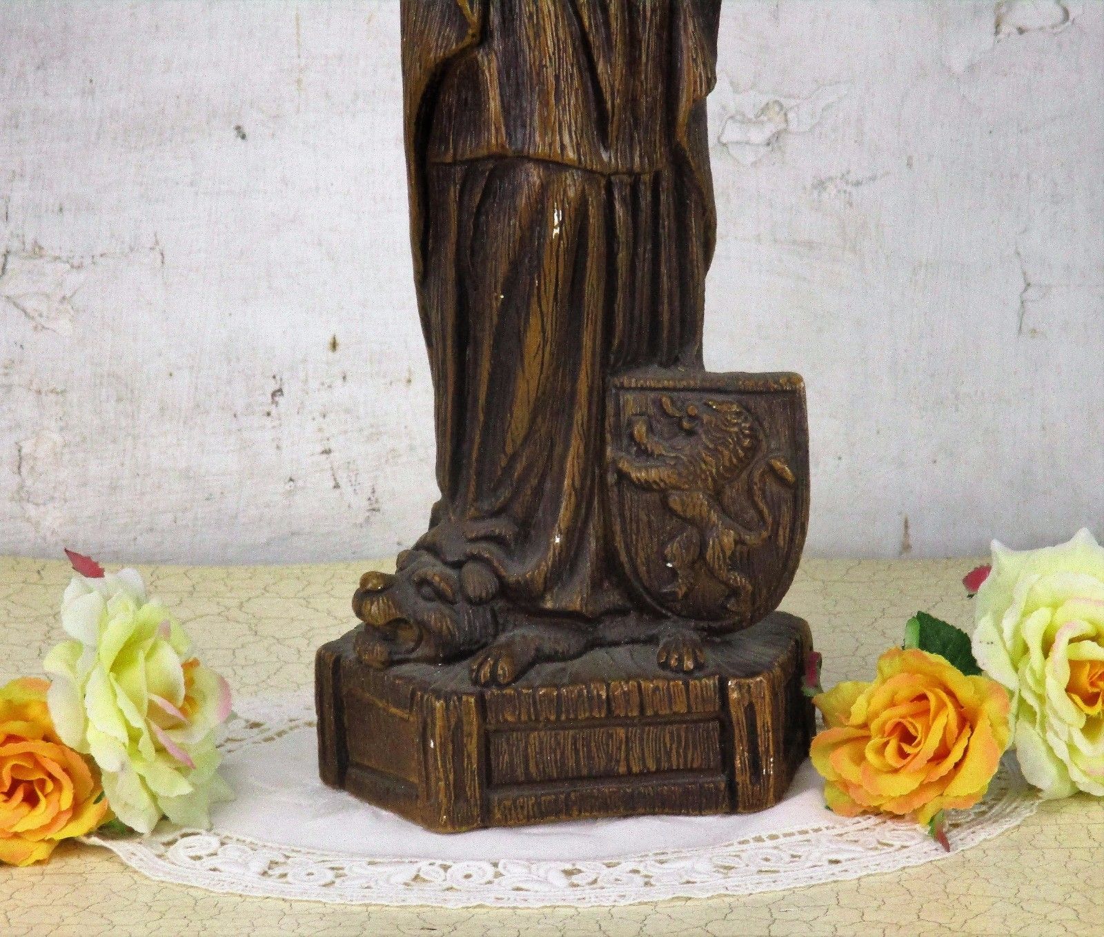 Brown Statue Virgin Mary Notre Dame De Flandres Our Lady Of Flanders Plaster photo for sale