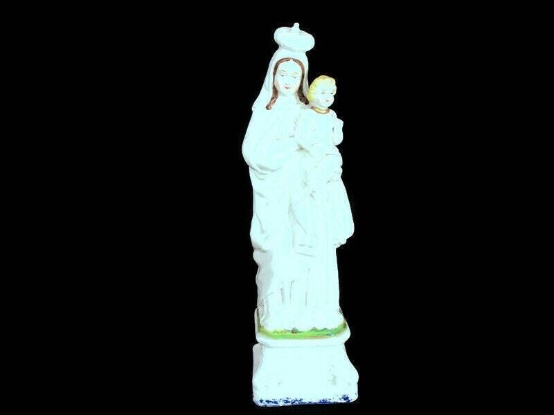 Large Antique 1900 Vieux Paris Porcelain Bisque Statue Virgin Mary Madonna With