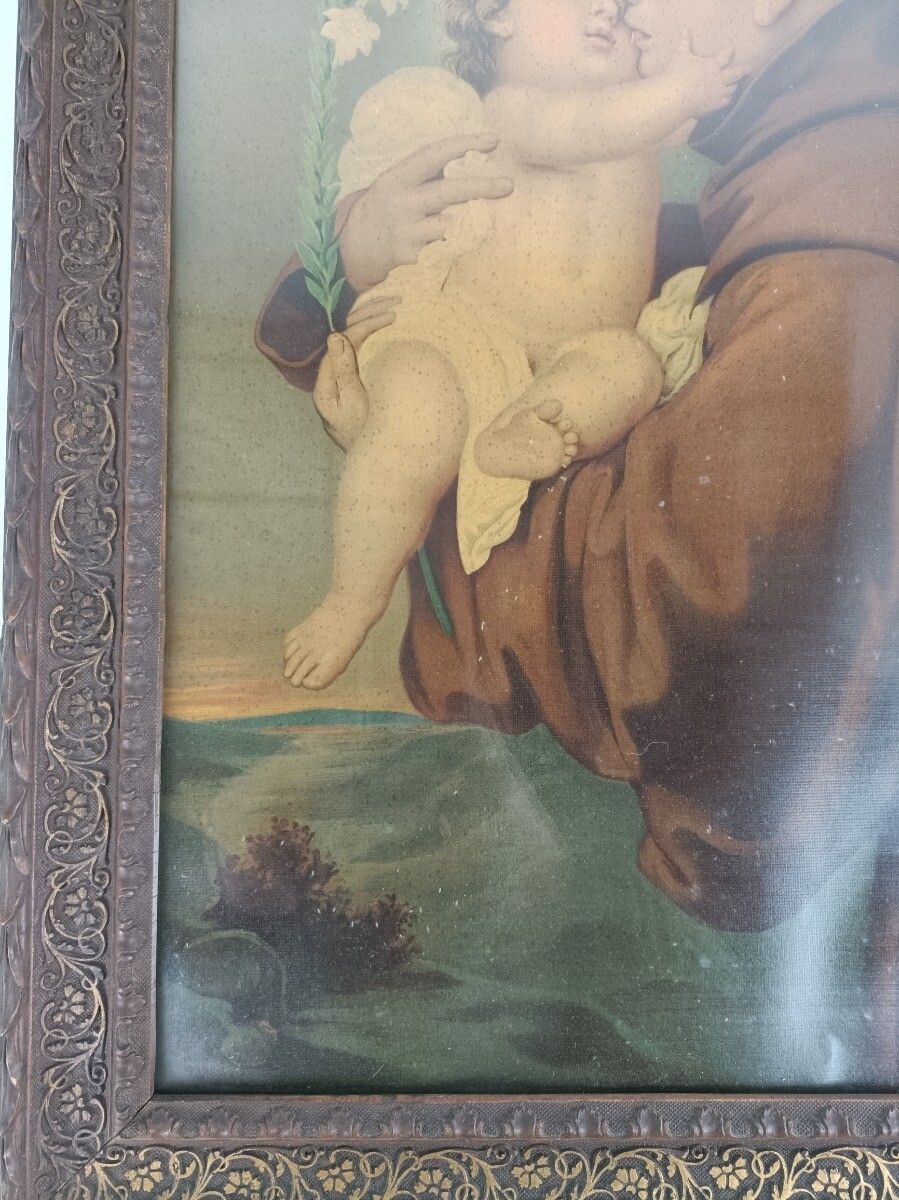 Framed Print Behind Glass Ornate Saint Anthony Of Padua With Infant Child Jesus photo for sale