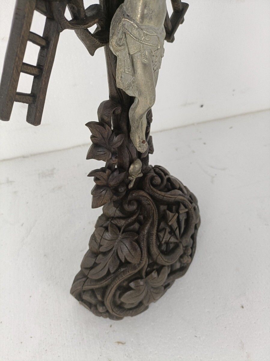 Xl  Standing Hand Carved Wooden Crucifix Tools Of Passion Cross Antique Gorgeous photo vinterior