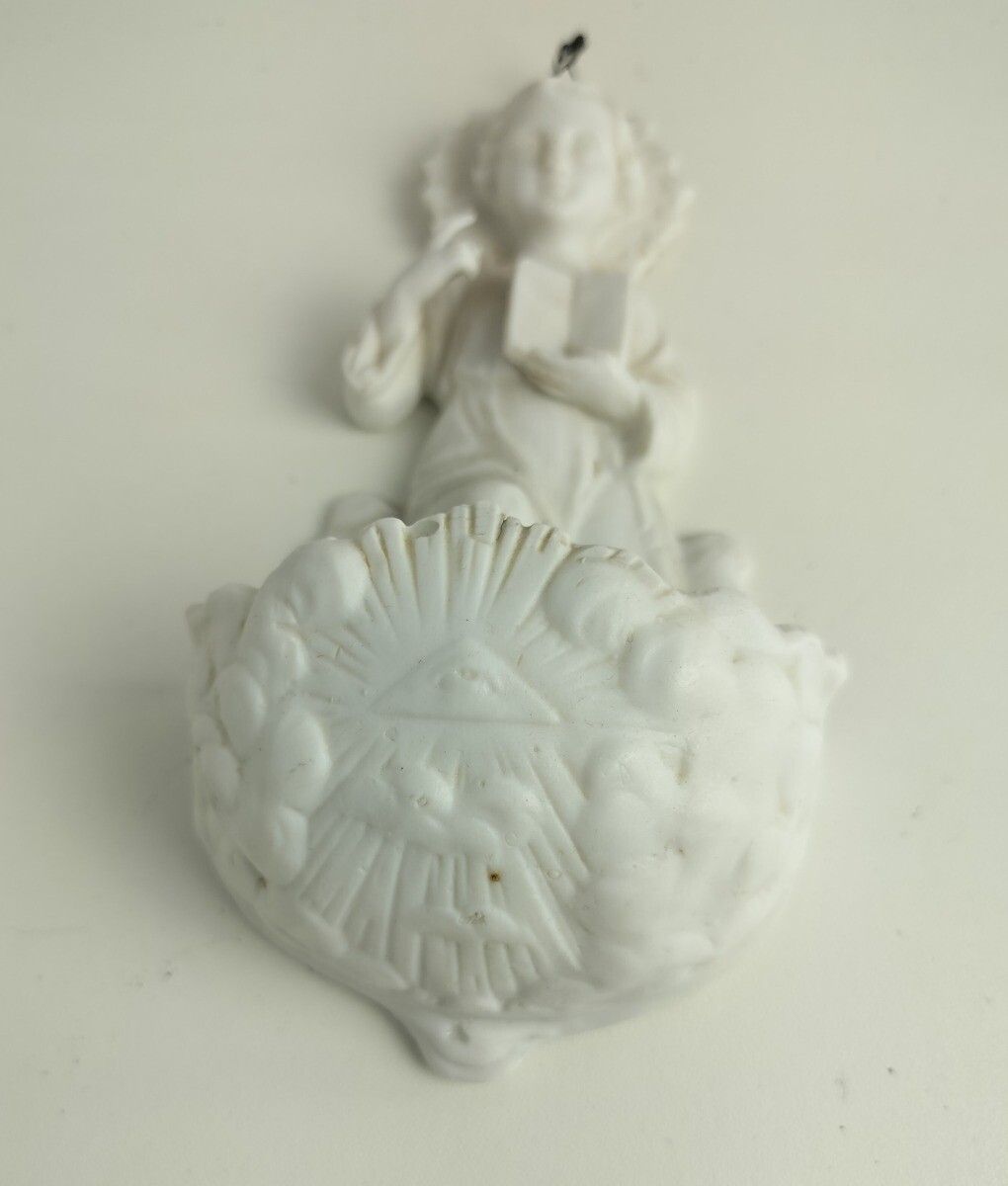 Antique Gorgeous Holy Water Font Bisque Porcelain Wall Hanging Vessel Jesus Chri photo furniture