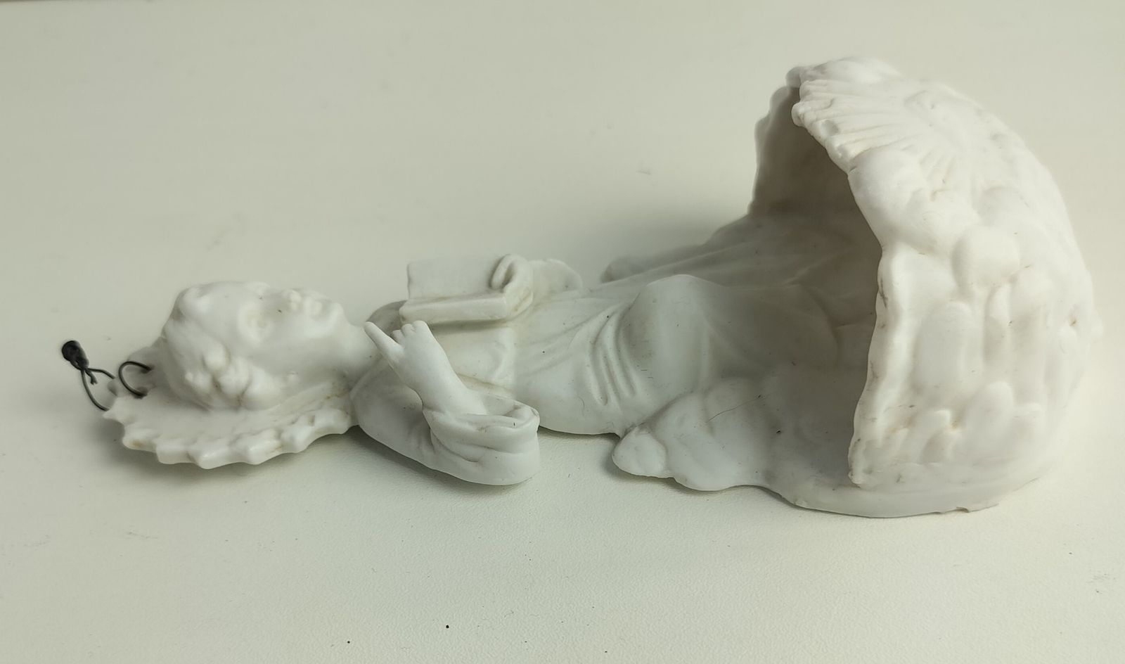 Antique Gorgeous Holy Water Font Bisque Porcelain Wall Hanging Vessel Jesus Chri photo vinterior