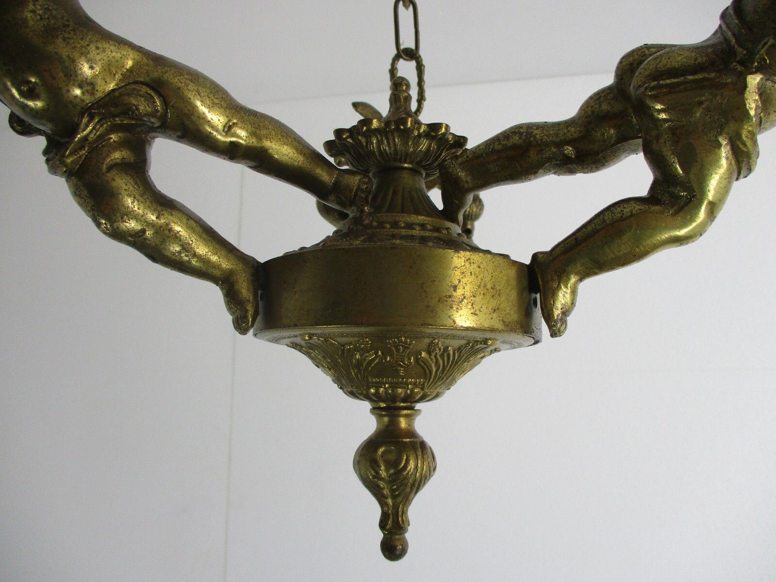 French Bronze Chandelier 3 Lights Arms Putti Cherub Hollywood Regency Romantic photo buy