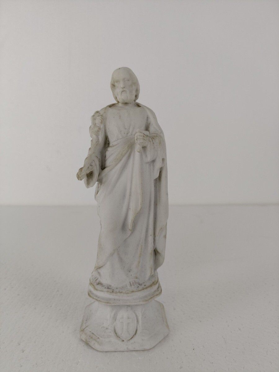 Antique Porcelain Bisque Statue Saint Joseph Angel Lilies Protector Of Homes photo furniture