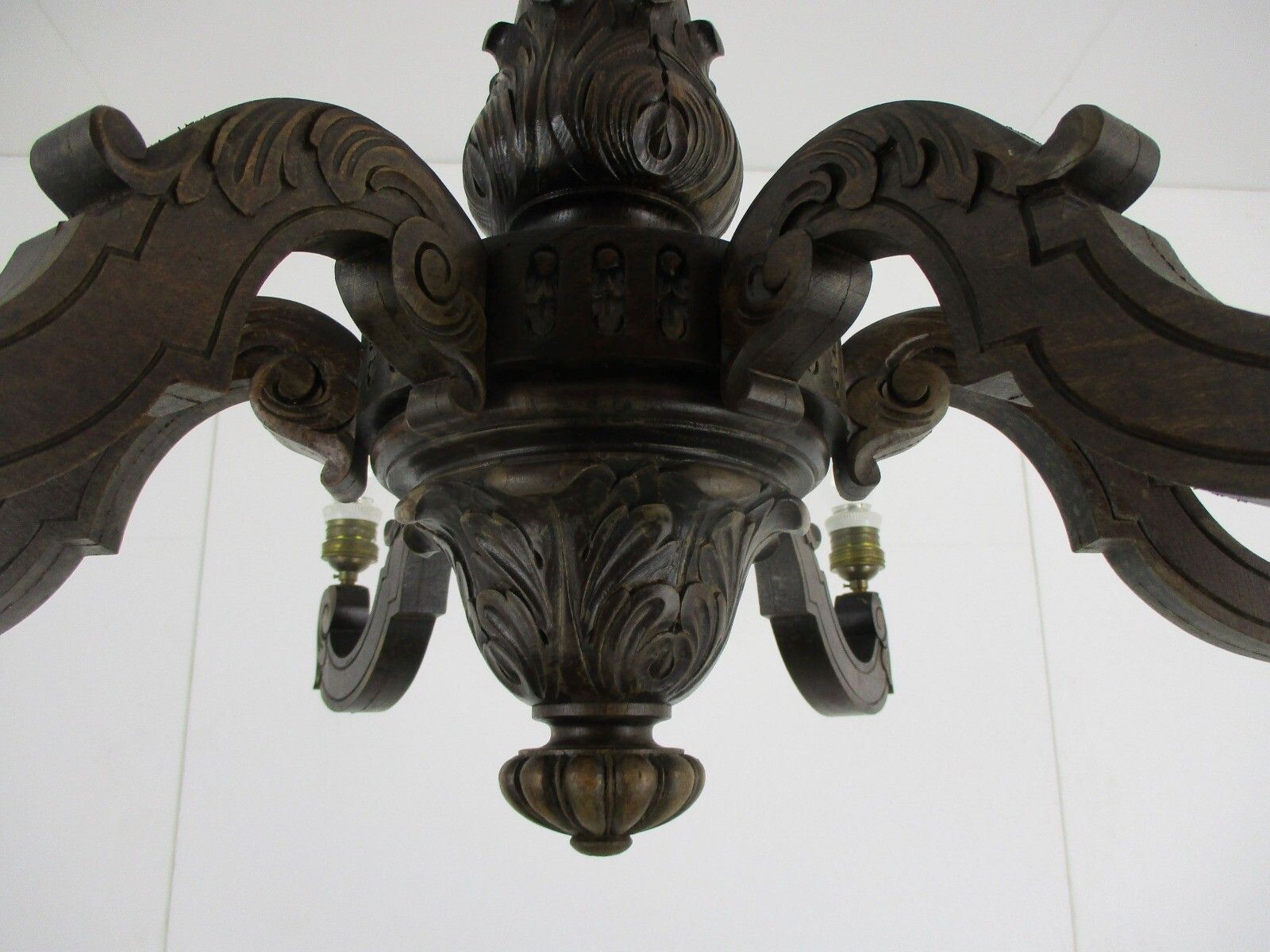 Hand Carved Wooden Chandelier Ornate 6 Arm Lights Mid Century Farmhouse Barn Sty photo 568.0