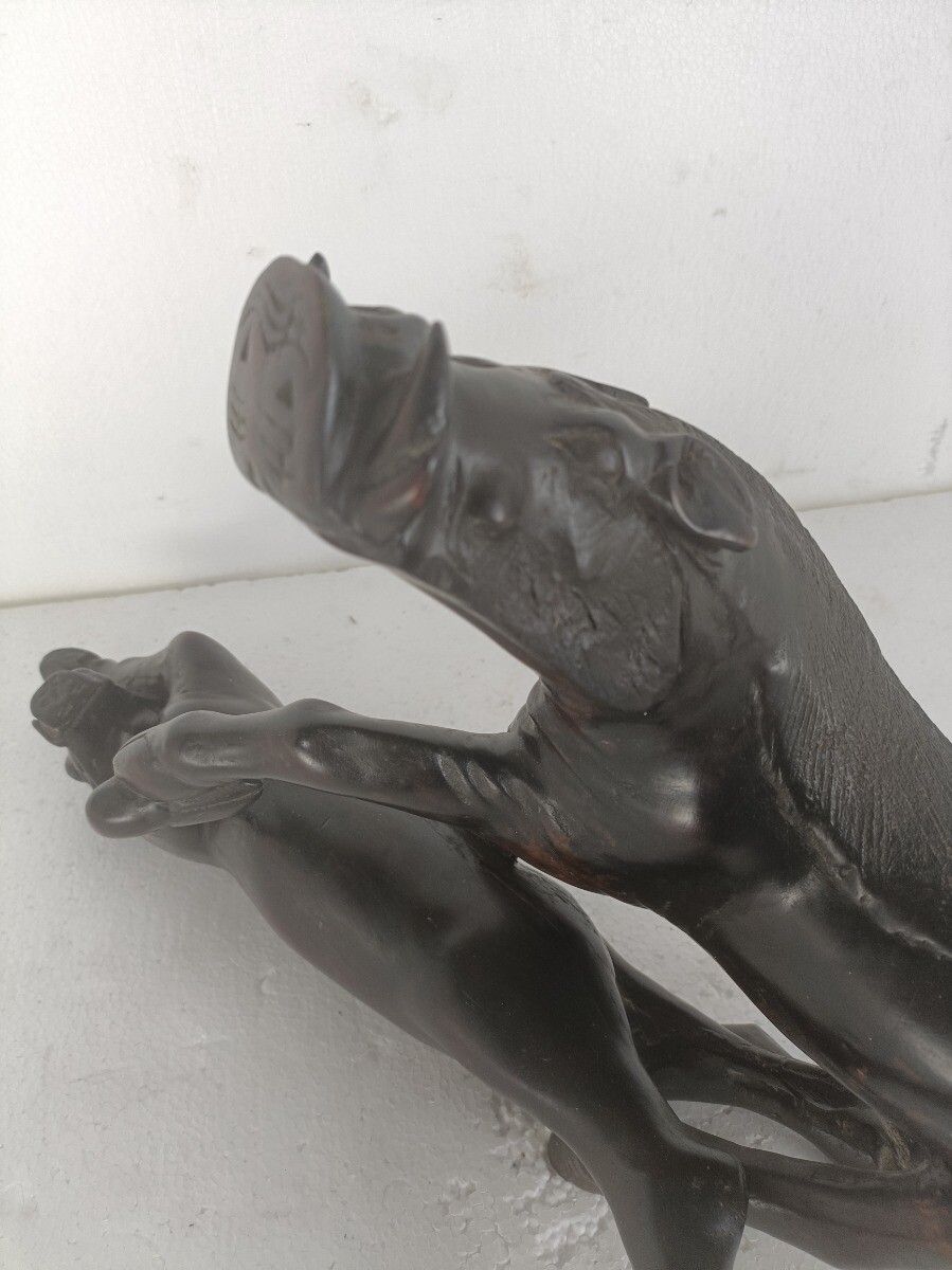 Stunning Sculpture Figurine Black Forest Hand Carved Wood  Wild Boars Vintage photo for sale