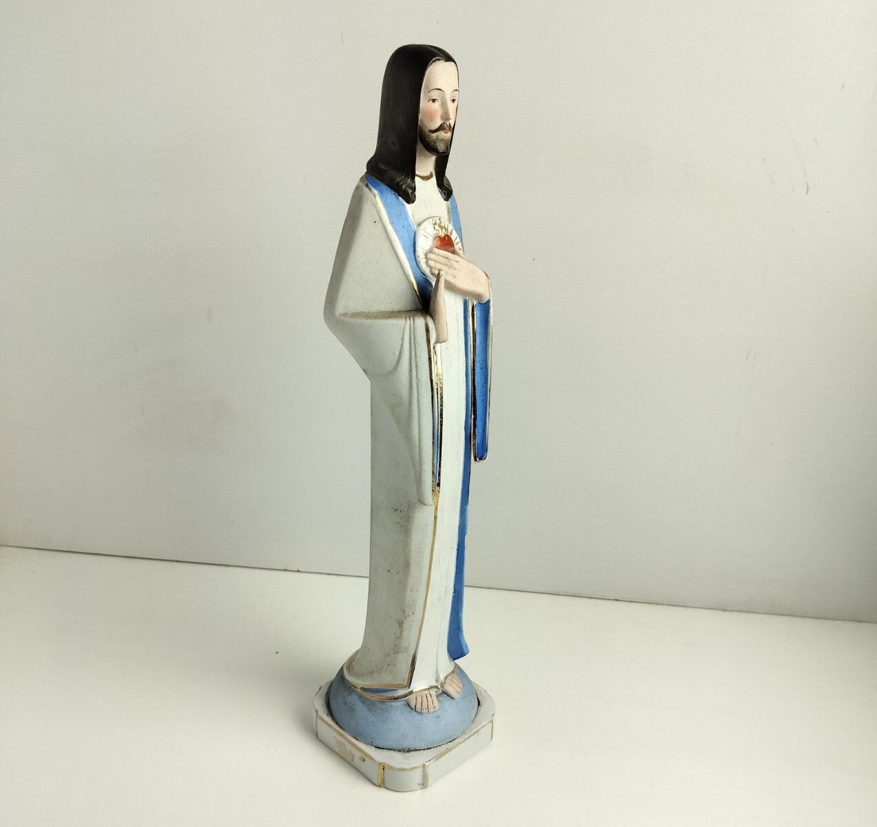 Porcelain Statue Jesus Christ Saviour Holy Sacred Heart Vintage Bisque photo Art