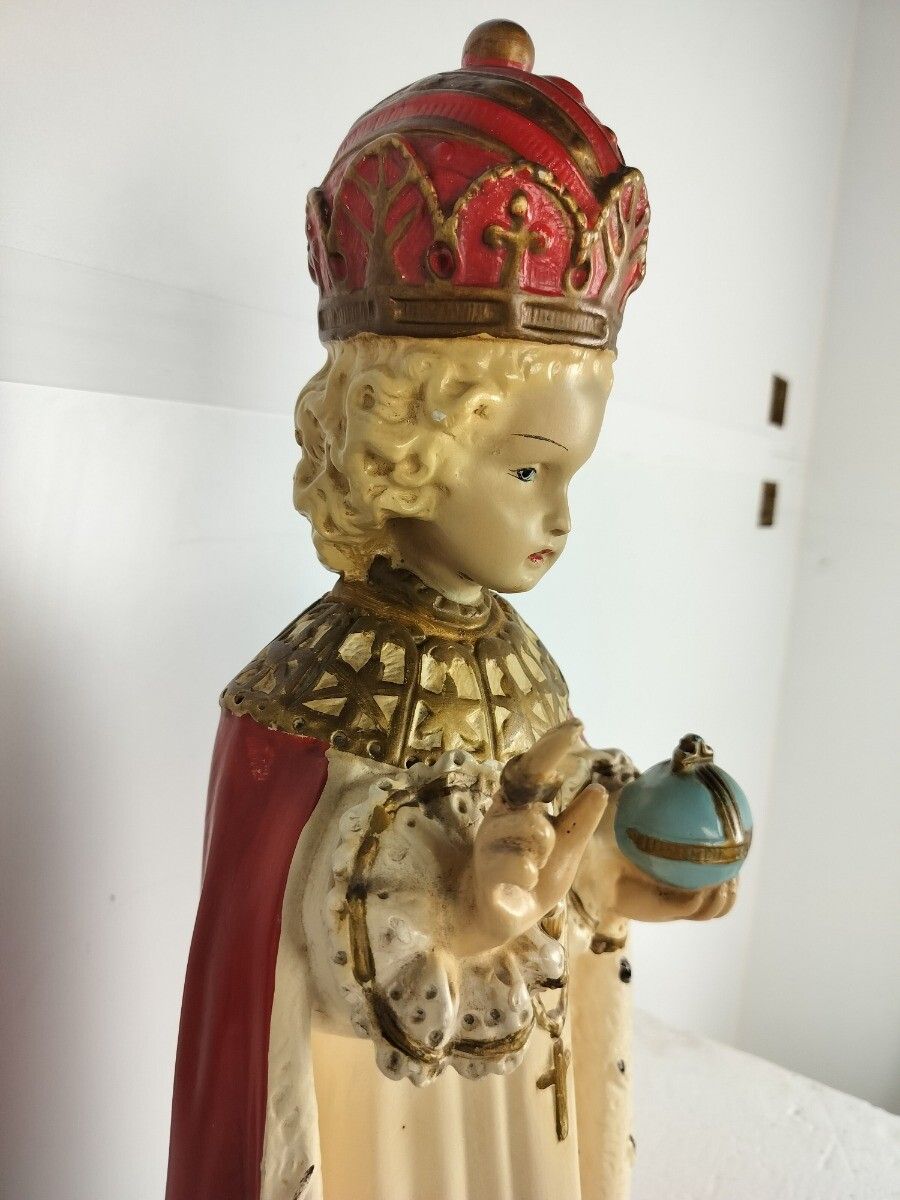 Large Statue Infant Of Prague Infant Jesus Santo Nino Plaster Hand Painted Chape photo vinterior