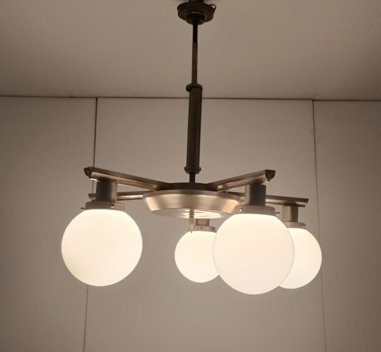 photo for sale Chandelier Brass Chrome Glass Balls Mid Century Atomic Funky 6 Lights Funky