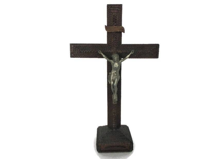 Tramp Trench Tramp Folk Art Standing Hand Carved Wooden Crucifix 19.68"