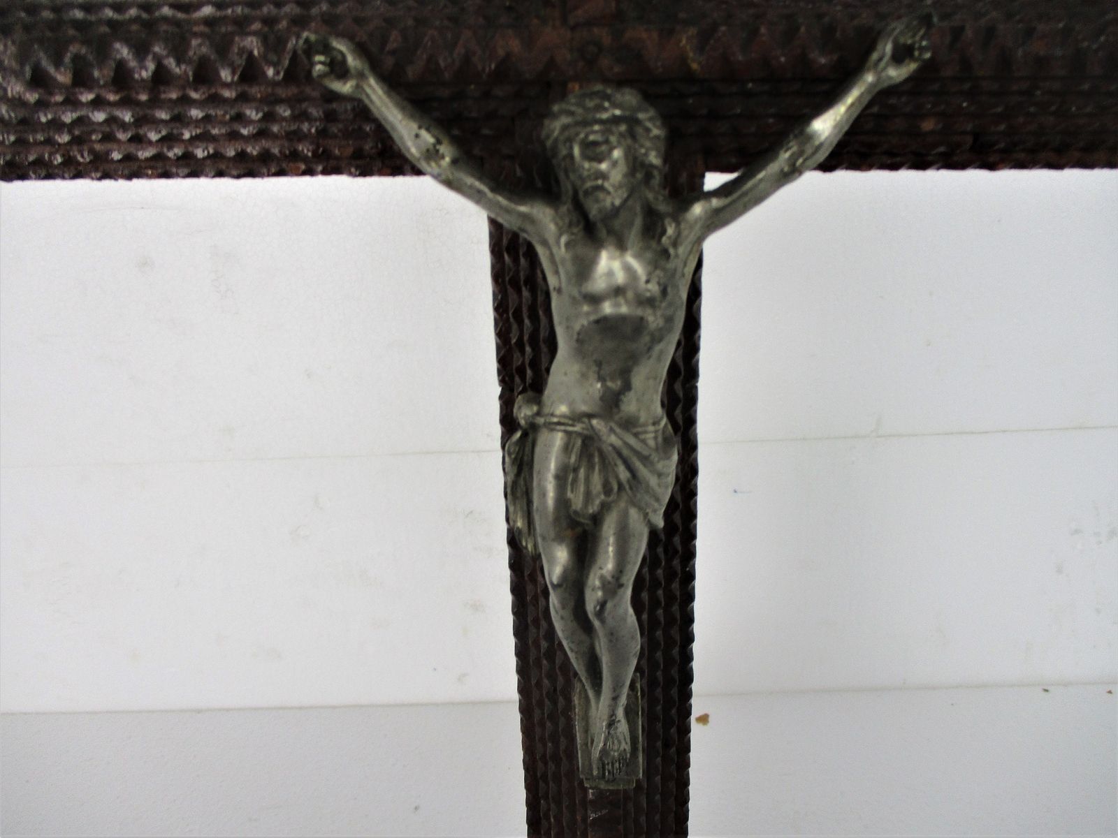 Tramp Trench Tramp Folk Art Standing Hand Carved Wooden Crucifix 19.68" photo Art