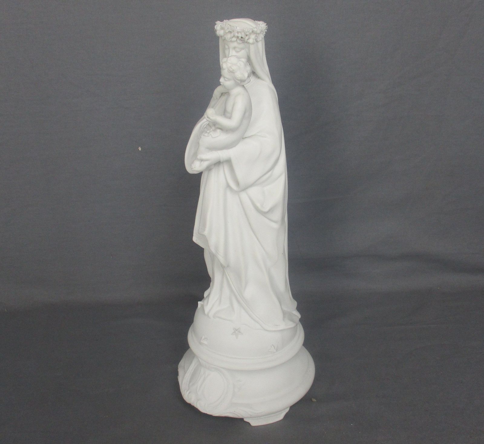 Antique 1900 Bisque Statue Virgin Mary Our Lady Madonna Infant Jesus Exquisite photo buy