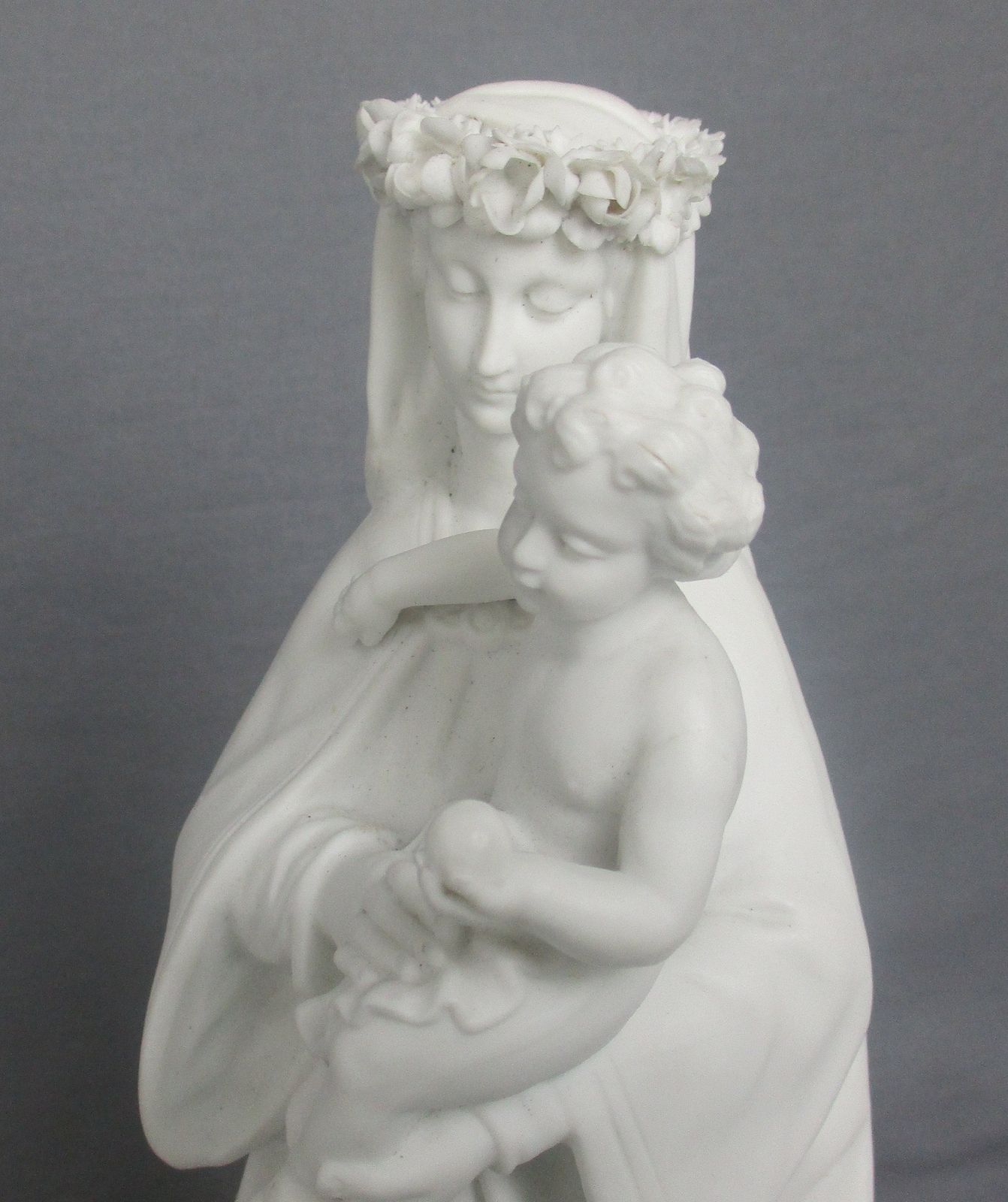 Antique 1900 Bisque Statue Virgin Mary Our Lady Madonna Infant Jesus Exquisite photo vintage