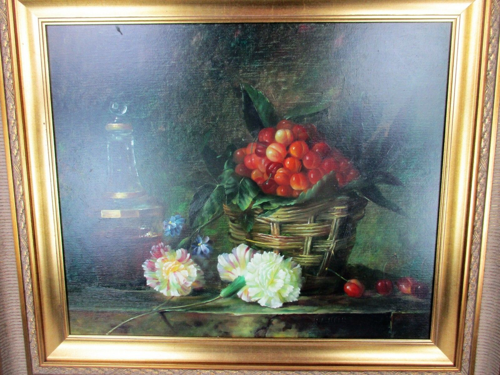 Large Oil Painting  Canvas Framed Gorgeous Frame Signed Still Life Bouquet photo for sale