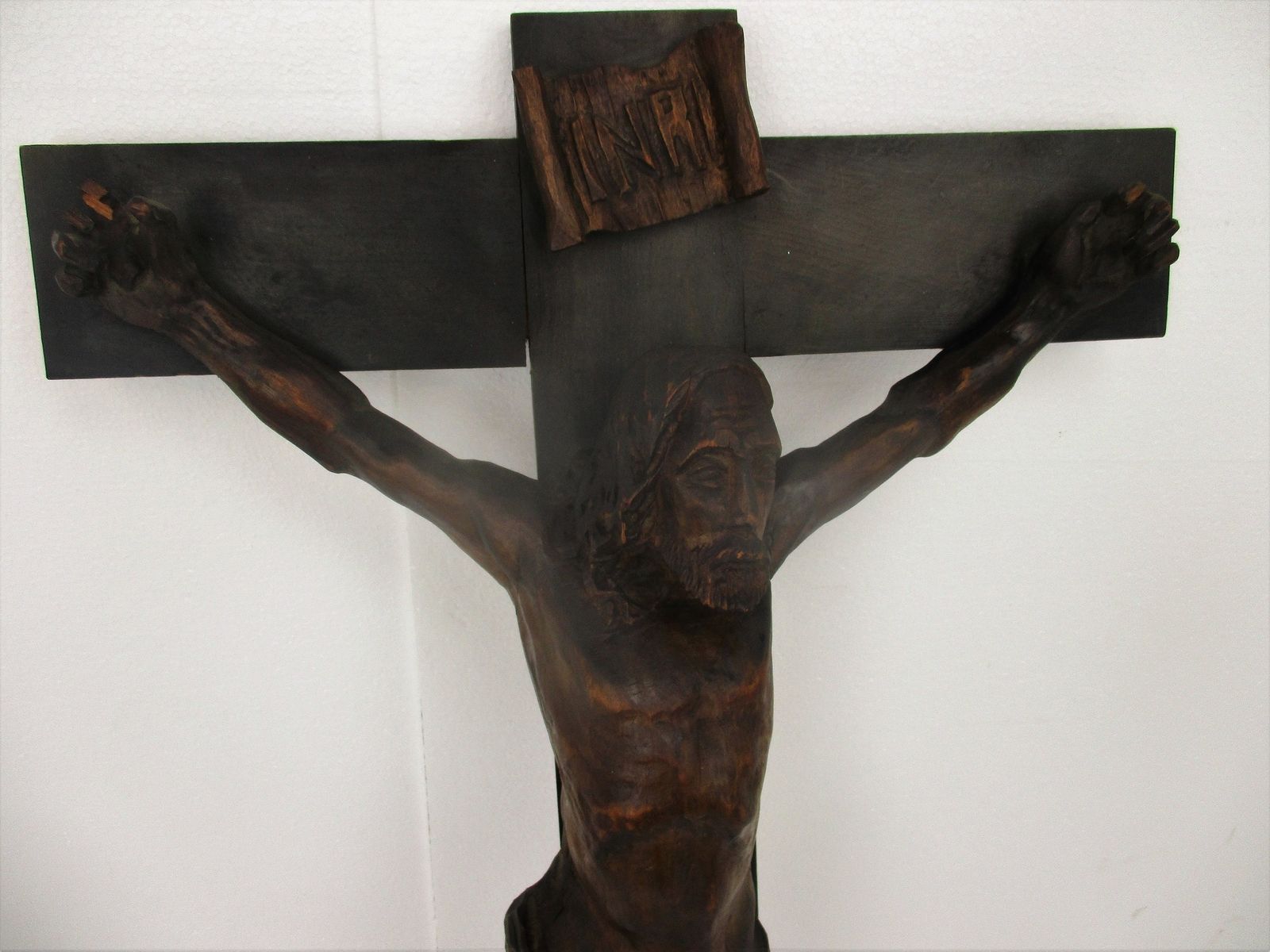 Gorgeous Completely Hand Carved Wood Hanging Crucifix Cross Jesus Christ Stunnin photo for sale
