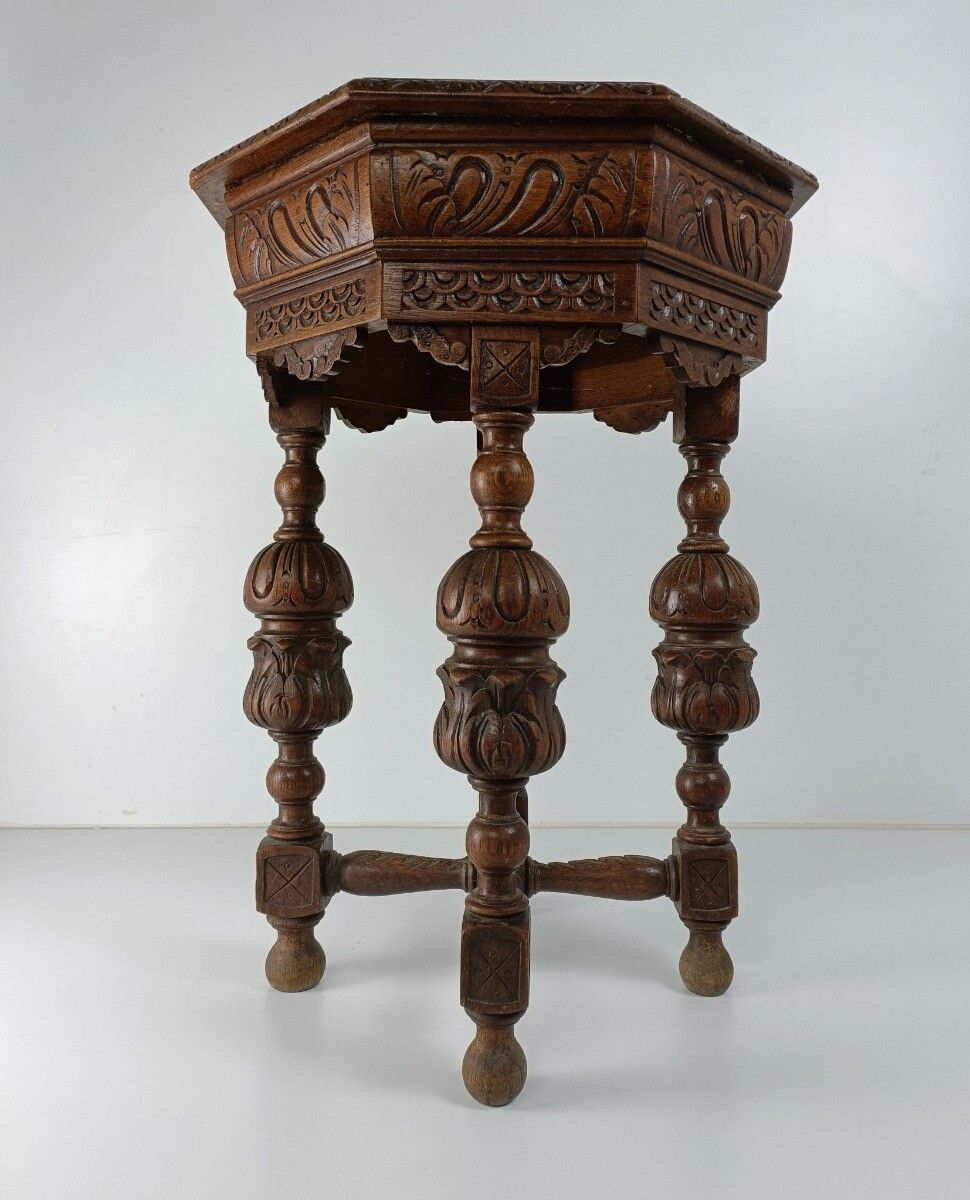 Exquisite Side Table Antique 19th Century Octagonal Hand Carved Ornate Wood photo 1011.0