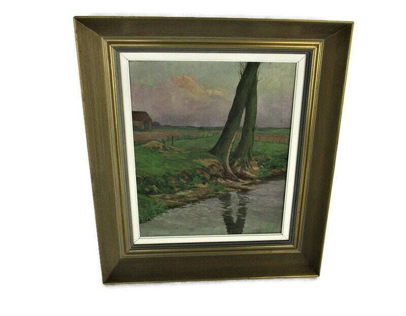 Beautiful Oil Painting On Canvas  Framed  Landscape Trees Lovely 60s