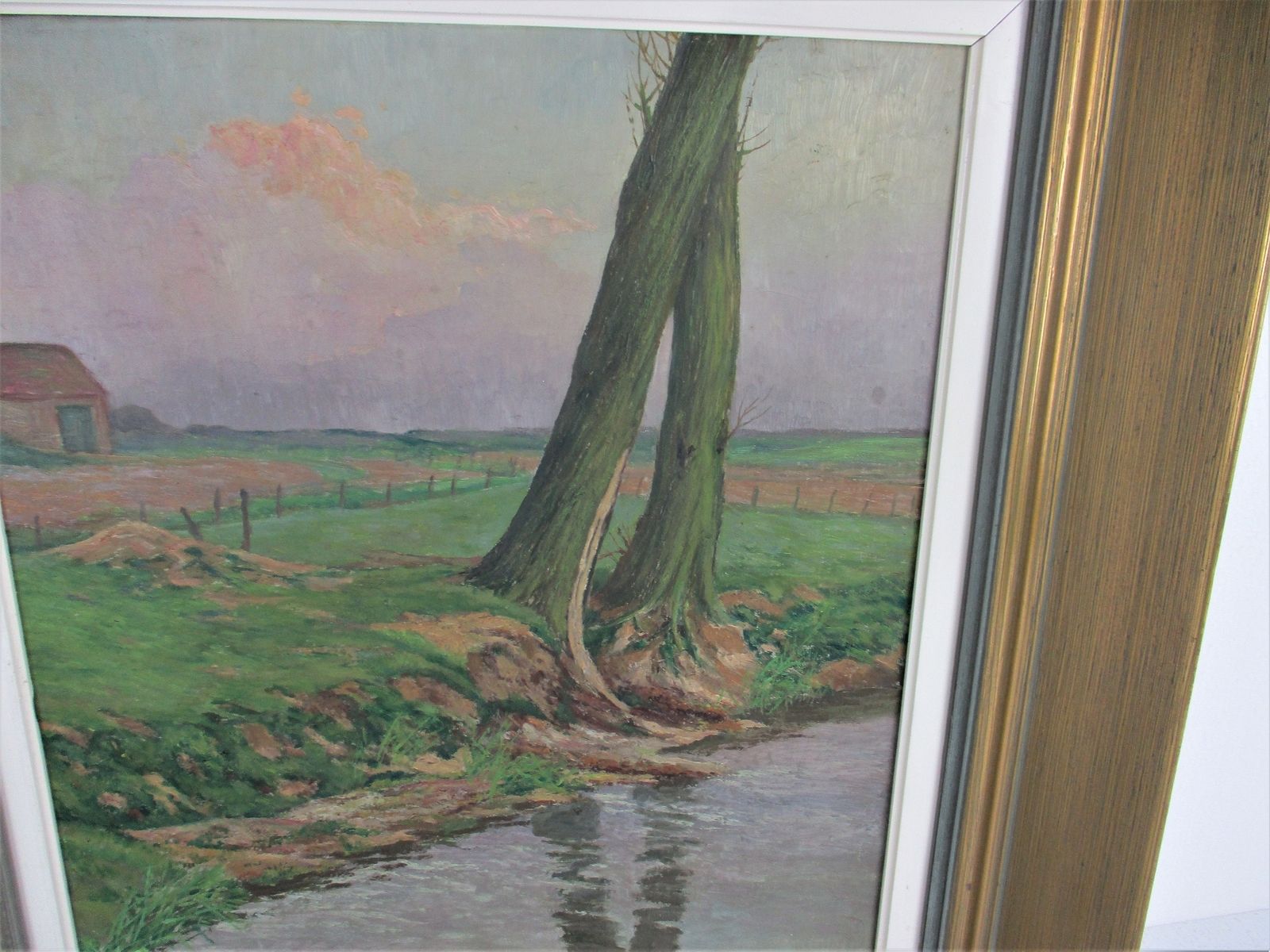 Beautiful Oil Painting On Canvas  Framed  Landscape Trees Lovely 60s photo furniture