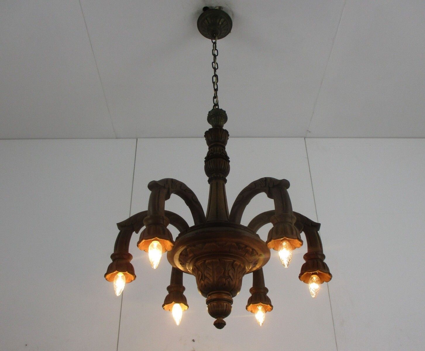 Hand Carved Wooden Spider Chandelier Ornate 6 Arm Lights Barn Country Farmhouse photo furniture