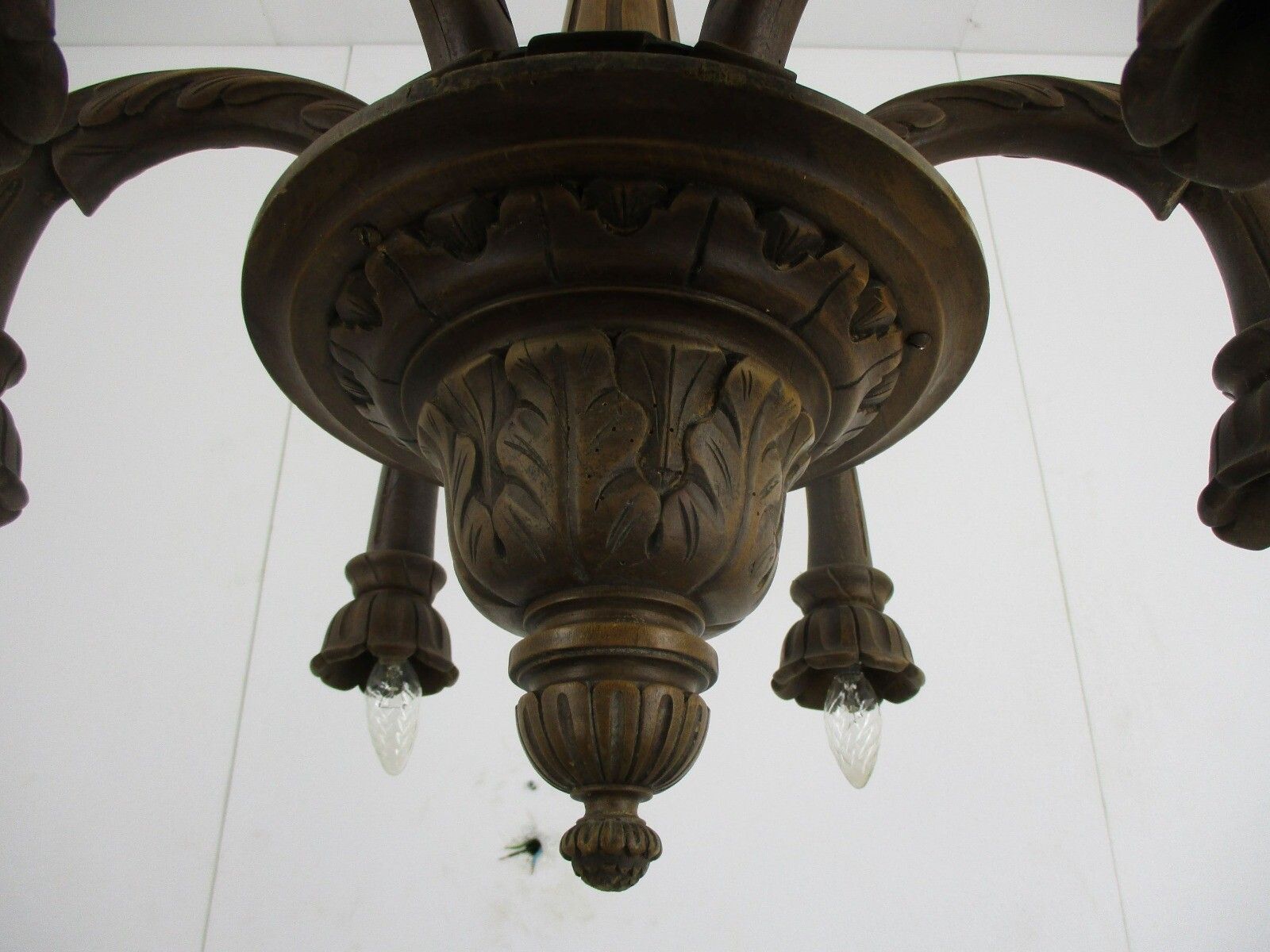 Hand Carved Wooden Spider Chandelier Ornate 6 Arm Lights Barn Country Farmhouse photo buy