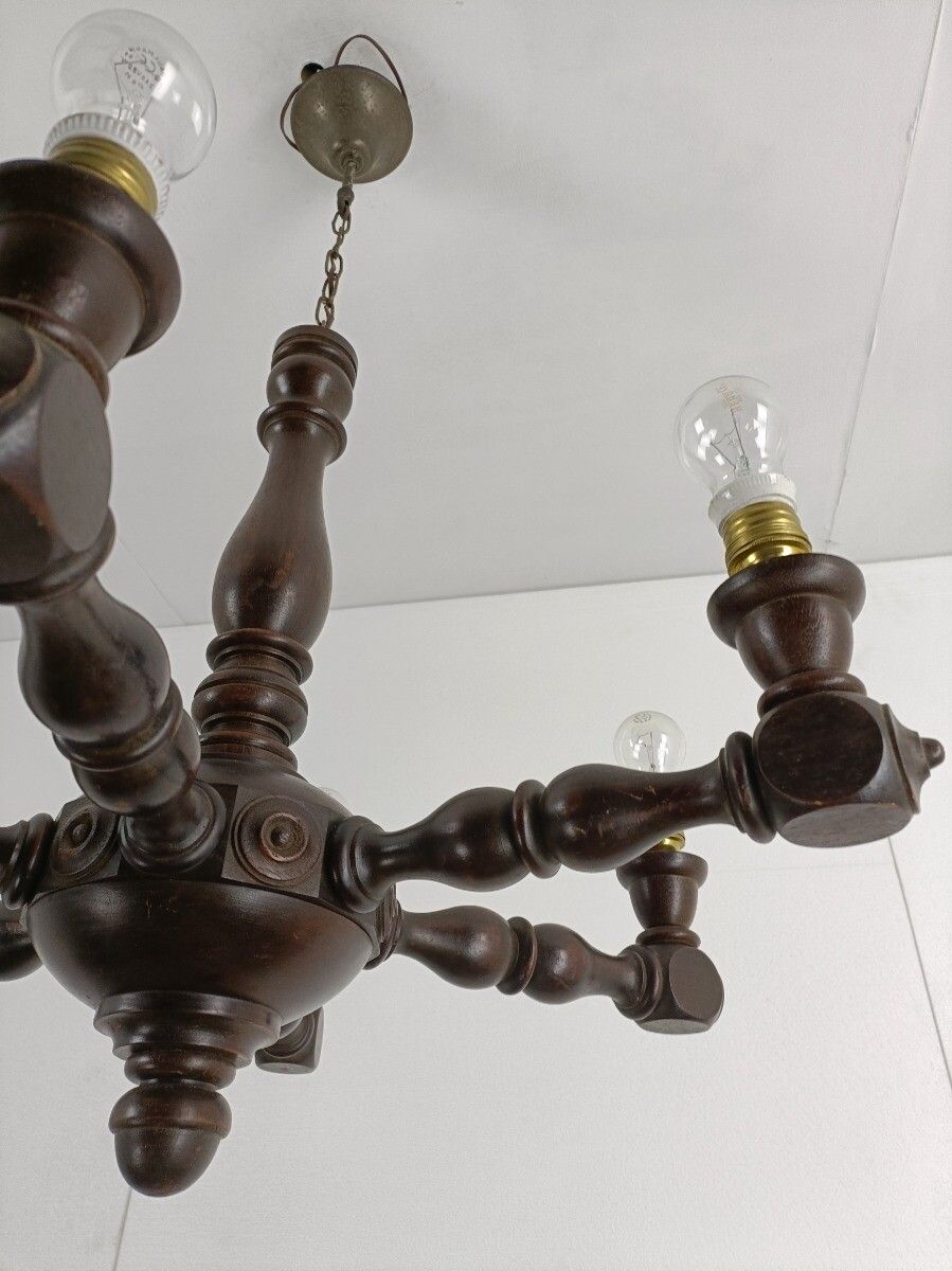 Art Deco Style Hand Carved Wooden Chandelier 6 Arm 6 Lights Vintage Barn Farmhou photo buy