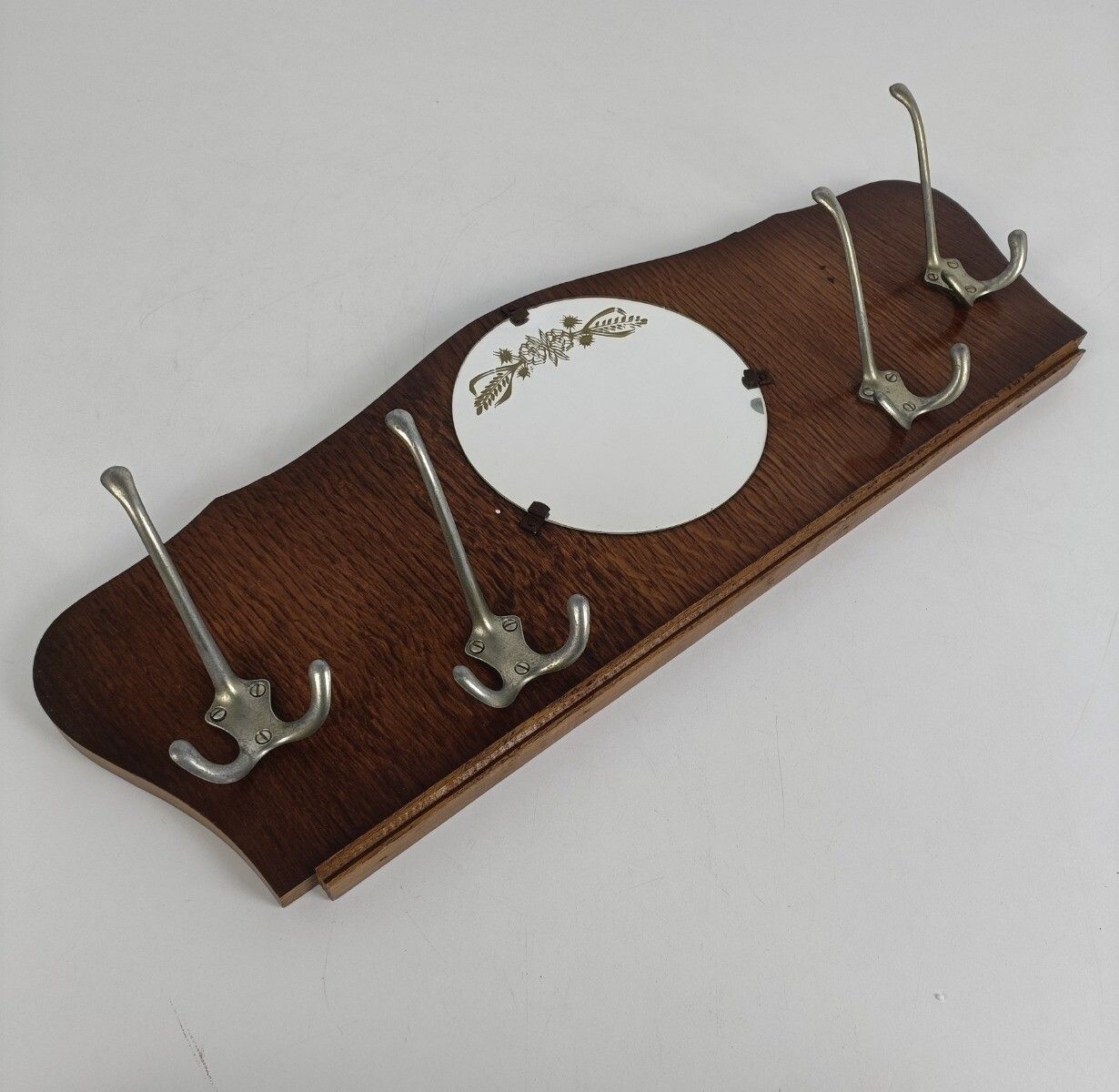 Vintage Mid Century Modern Wood Hat Rack Chrome Wood Industrial Rockabilly Round photo Furniture