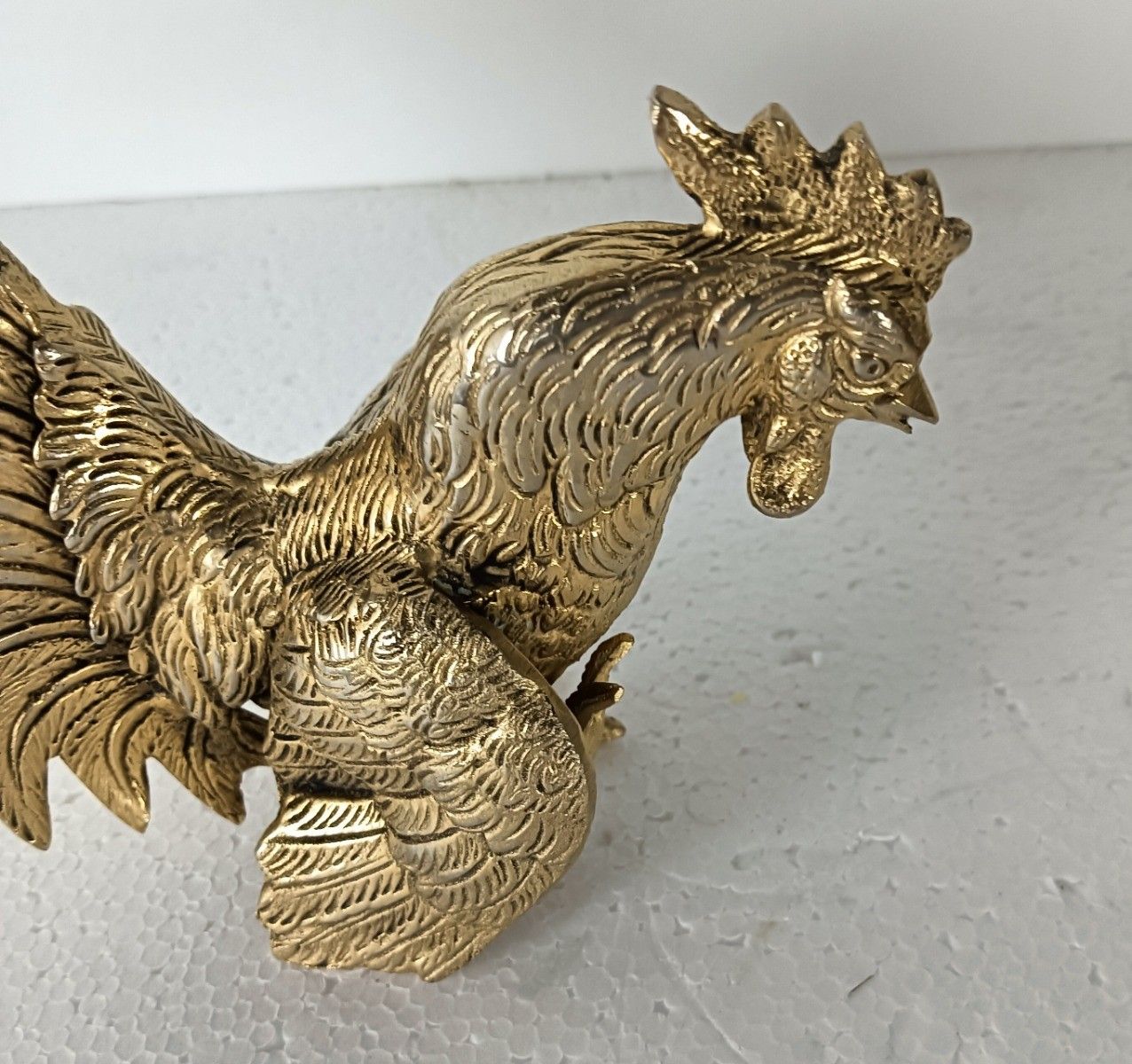 Couple Fighting Rooster Cocks Gold Colored Brass Mid Century Modern Figurines photo vintage