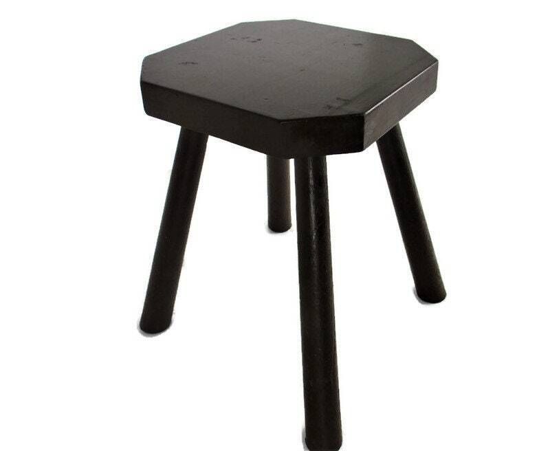 Antique Hand Carved Wood  Milking Stool Pedestal Table Pedestal Barn Style Funky