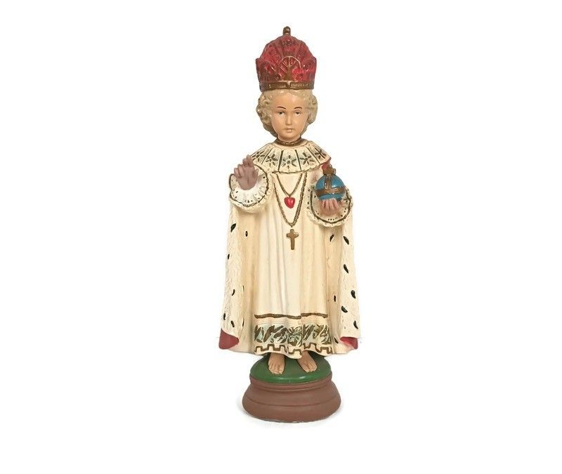 Xl Statue Infant Of Prague Infant Jesus Santo Nino Plaster Hand Painted  Antique