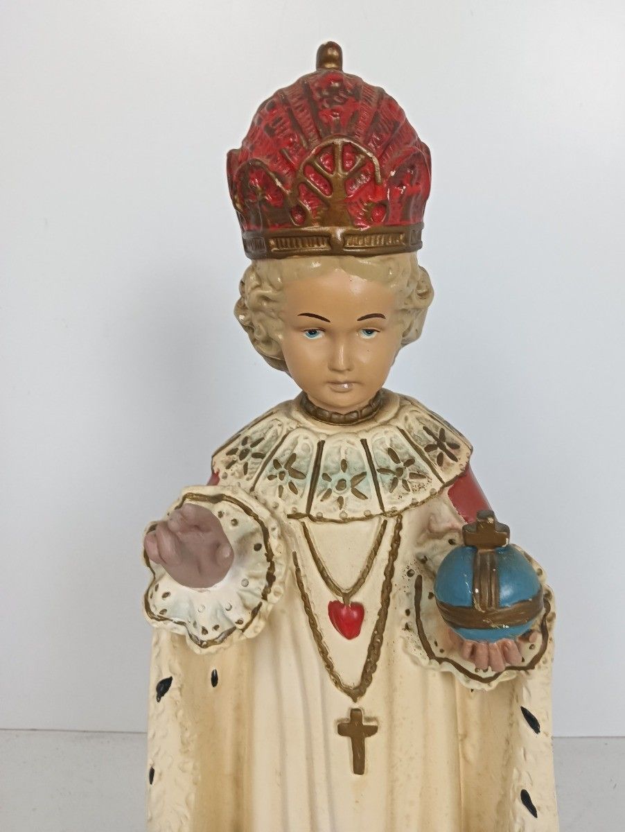 Xl Statue Infant Of Prague Infant Jesus Santo Nino Plaster Hand Painted  Antique photo furniture