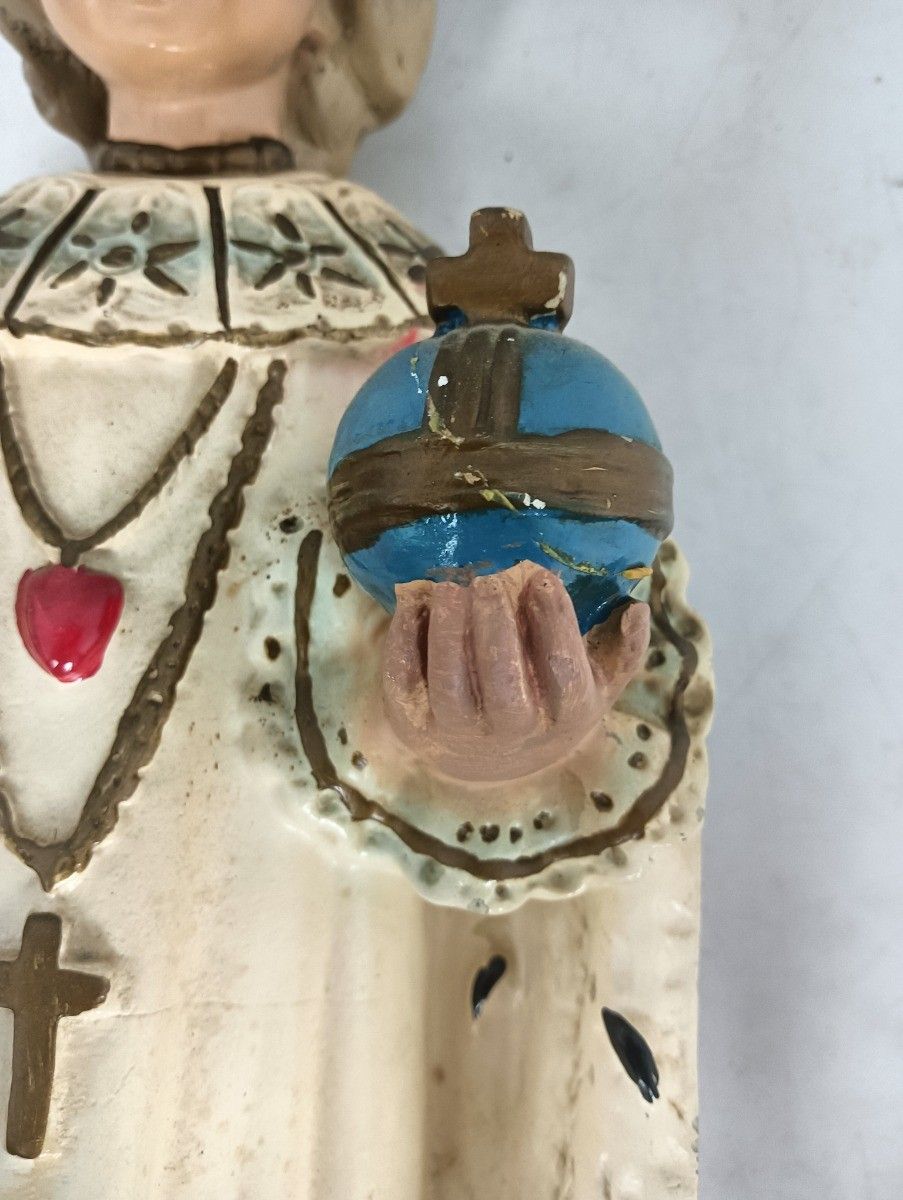 Xl Statue Infant Of Prague Infant Jesus Santo Nino Plaster Hand Painted  Antique photo vintage