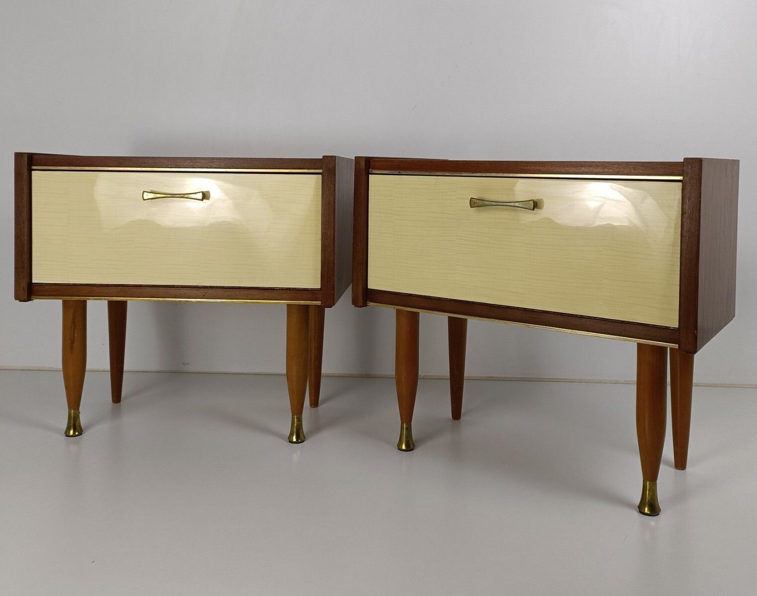 Pair Couple Vintage Teak Nightstands End Tables Mid Century Modern Modernist Two photo for sale