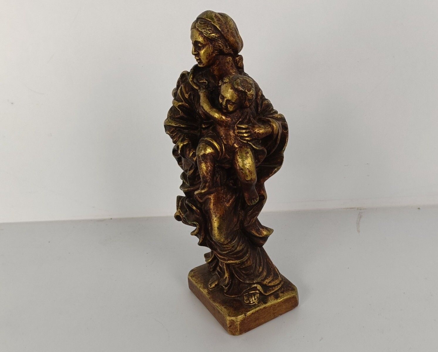 Virgin Mary Our Lady Madonna Plaster  Statue  Gold Colored Infant Child Rafael S photo 117.0