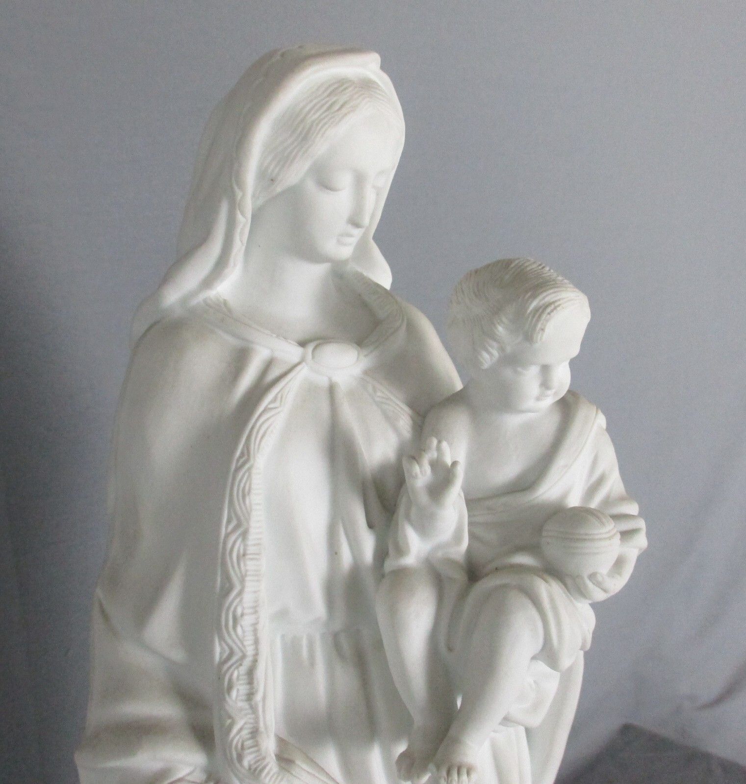 French Antique 1900 Bisque Statue Virgin Mary Our Lady Infant Exquisite 17.32" photo for sale