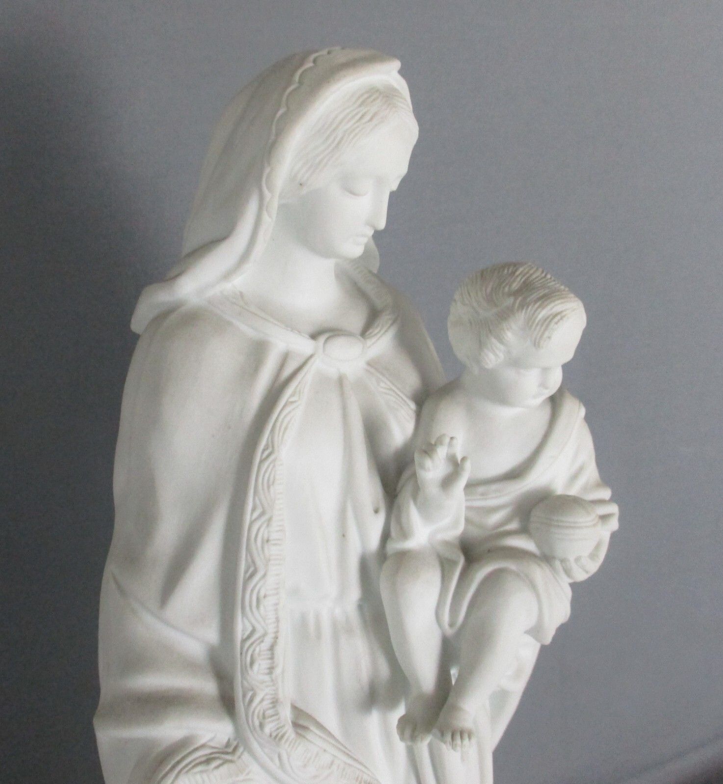 French Antique 1900 Bisque Statue Virgin Mary Our Lady Infant Exquisite 17.32" photo buy