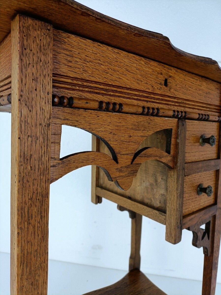 photo furniture Exquisite Desk Table Sewing Quilting Box Wood Antique Two Tier Art Nouveau Gorge