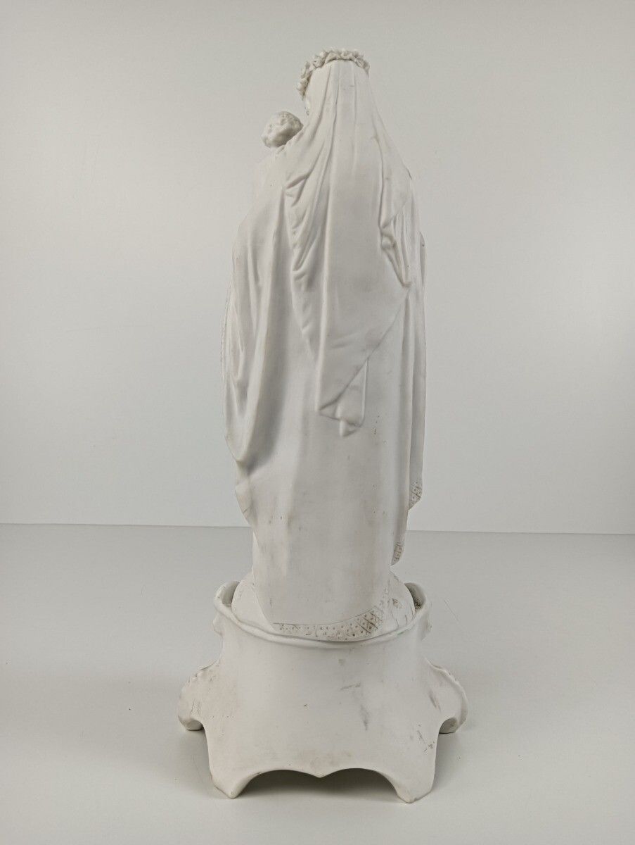 Antique Gorgeous Statue Figurine Bisque Porcelain Virgin Mary Flower Crown Franc photo vinterior