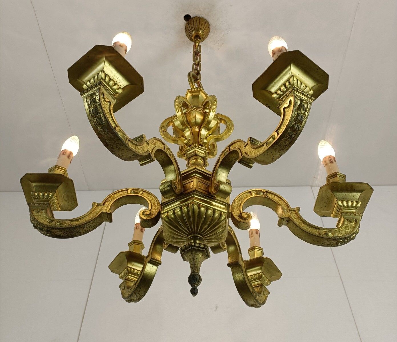 Antique Mazarin Chandelier Gilded Bronze 6 Lights Arms Baroque Style France photo 890.0