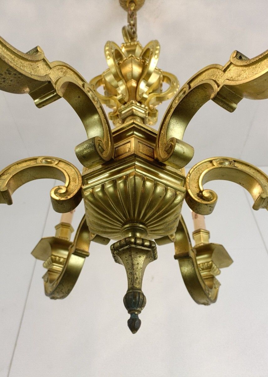 Antique Mazarin Chandelier Gilded Bronze 6 Lights Arms Baroque Style France photo buy