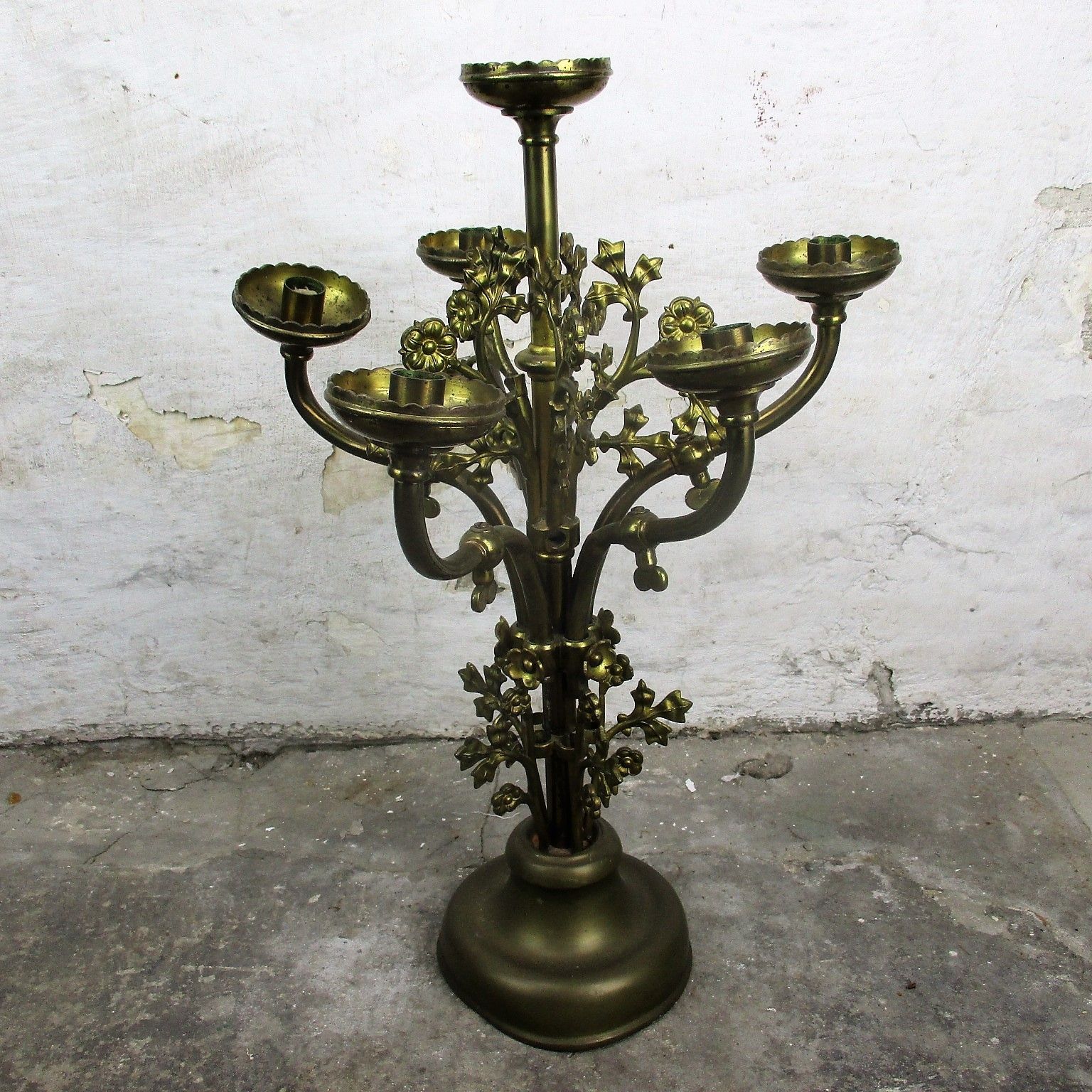 Xl Church Chapel Gorgeous Brass Ornate Candle Holder Candelabra 6 Arm Decorative photo for sale