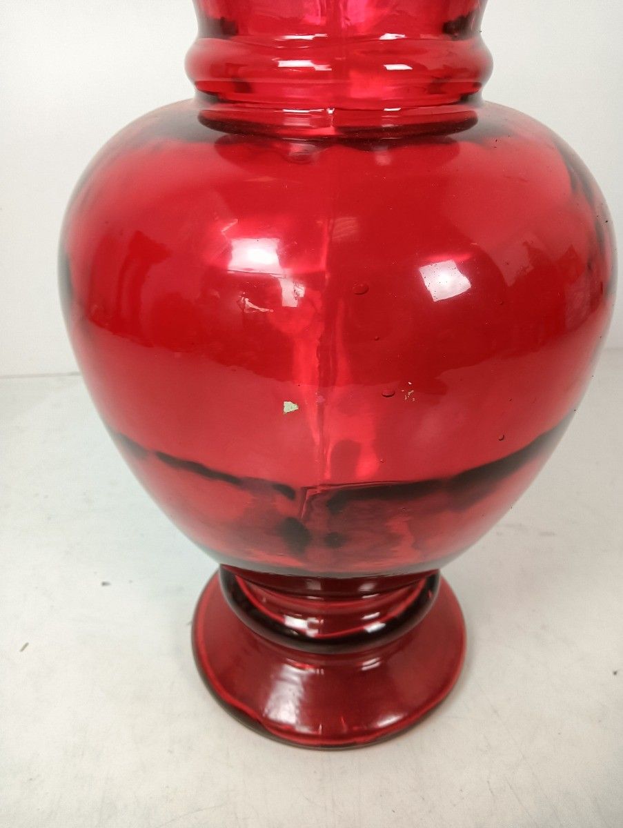 Large Vintage Glass Red Vase Urn Art Glass photo furniture