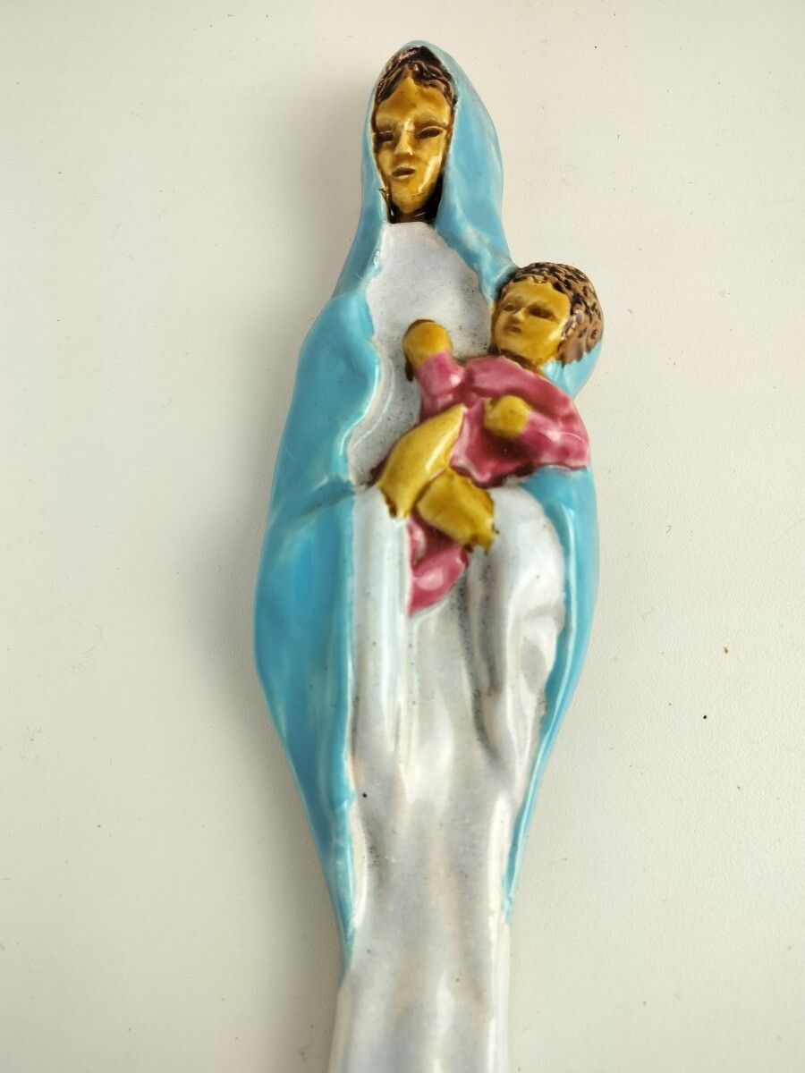 Ceramic Wall Hanging Yang France Madonna Our Lady Virgin Mary With Infant Jesus photo furniture