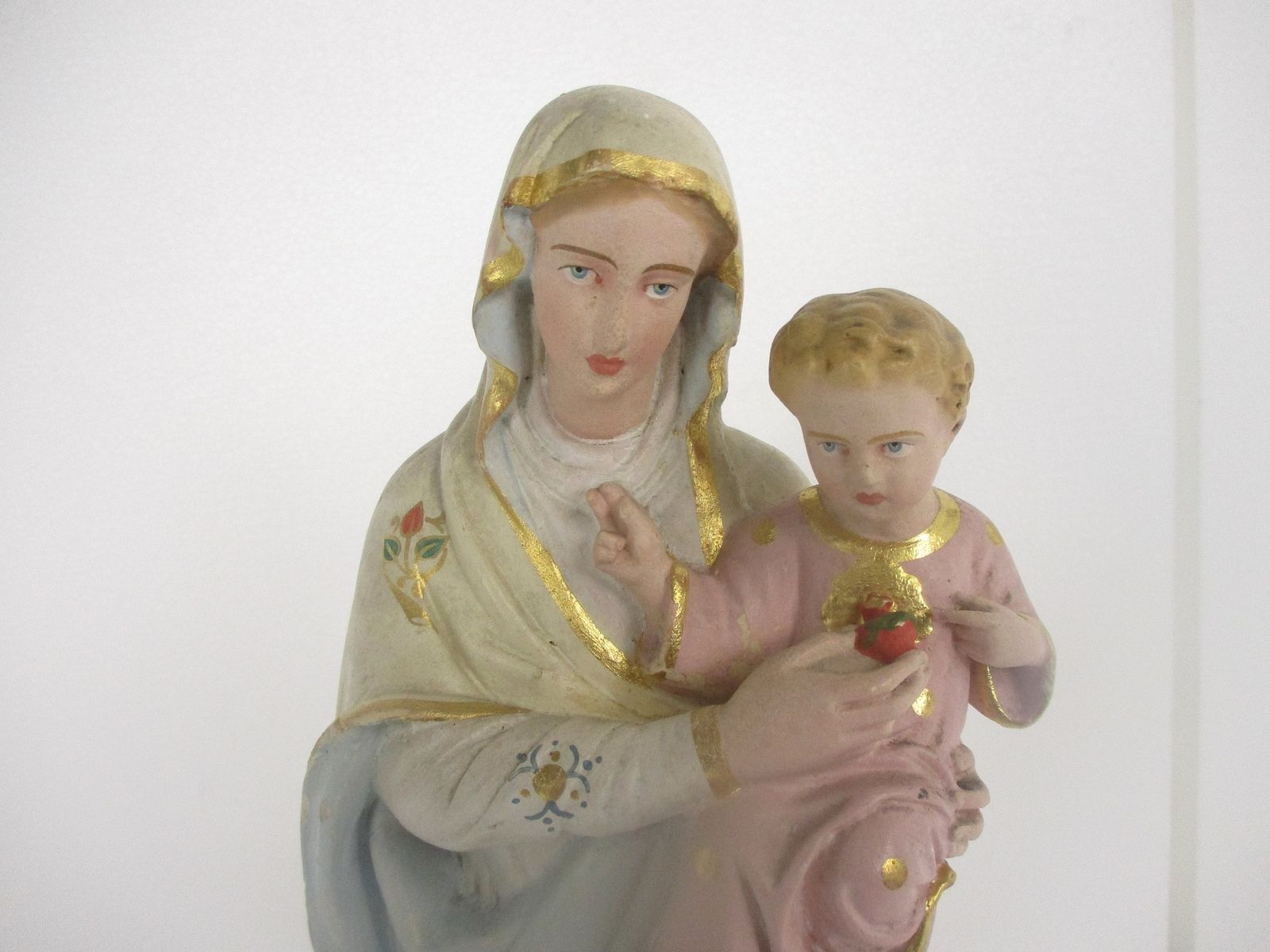 Statue Virgin Mary Madonna Infant Child Jesus Treading On Snake Plaster Htf 16.1 photo furniture